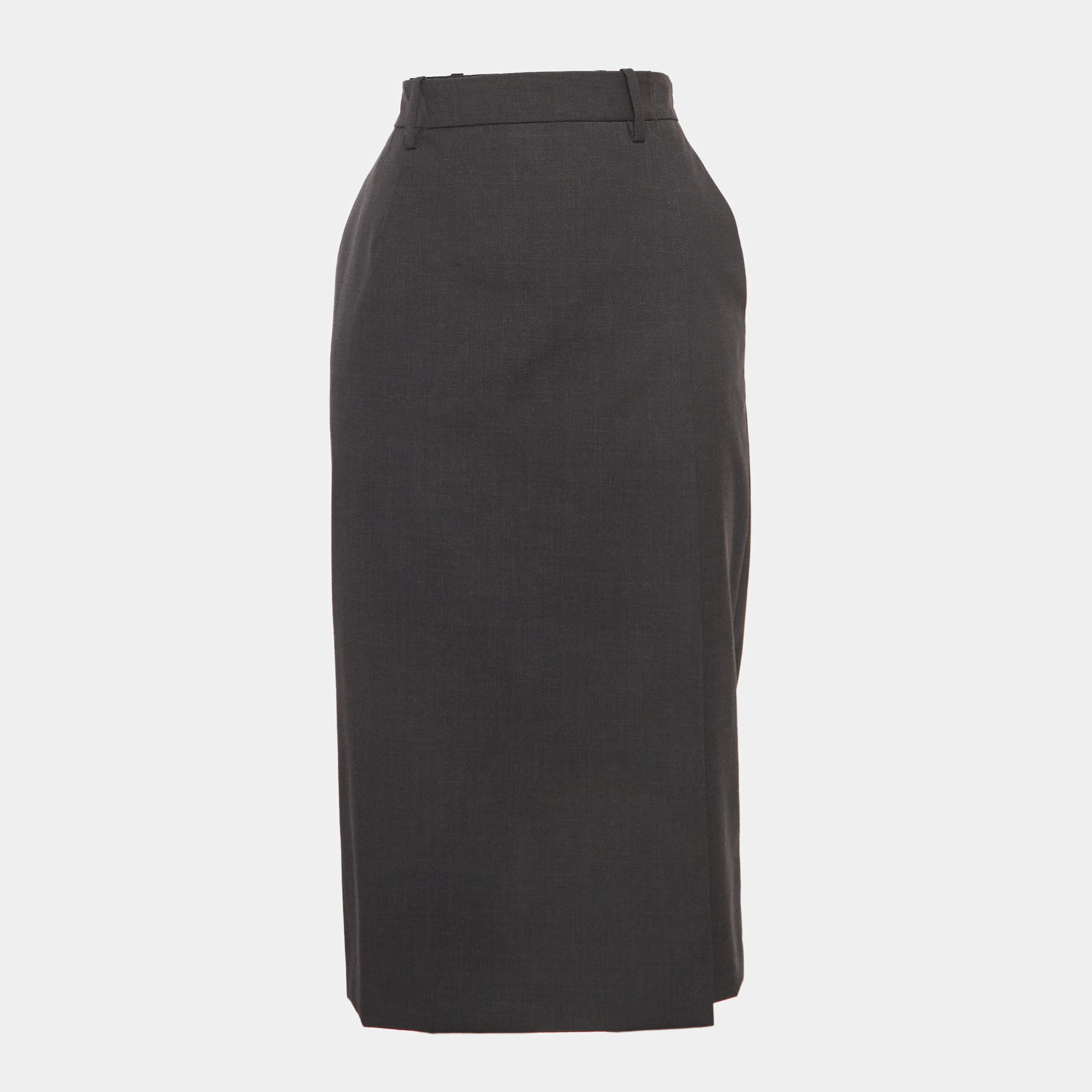 Prada Grey Wool Slit Detail Pencil Skirt S