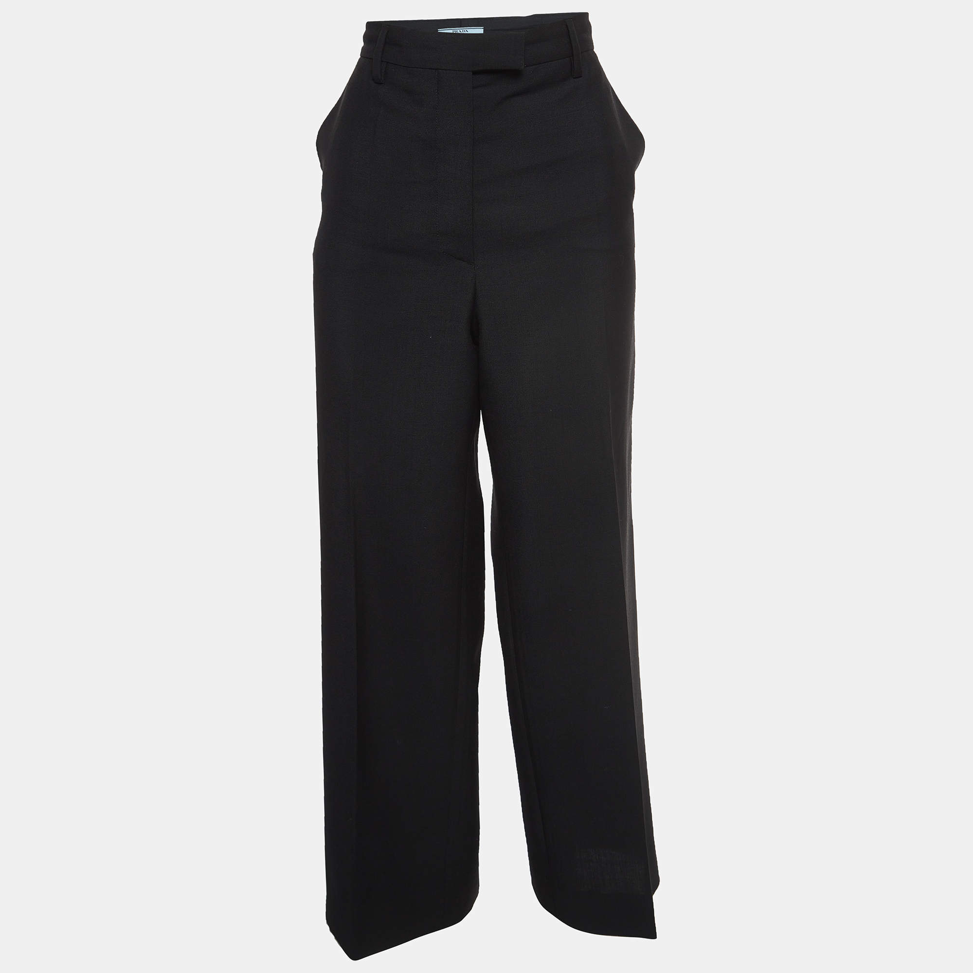 Pre Owned Prada Grey Wool Blend Wide Leg Trousers M