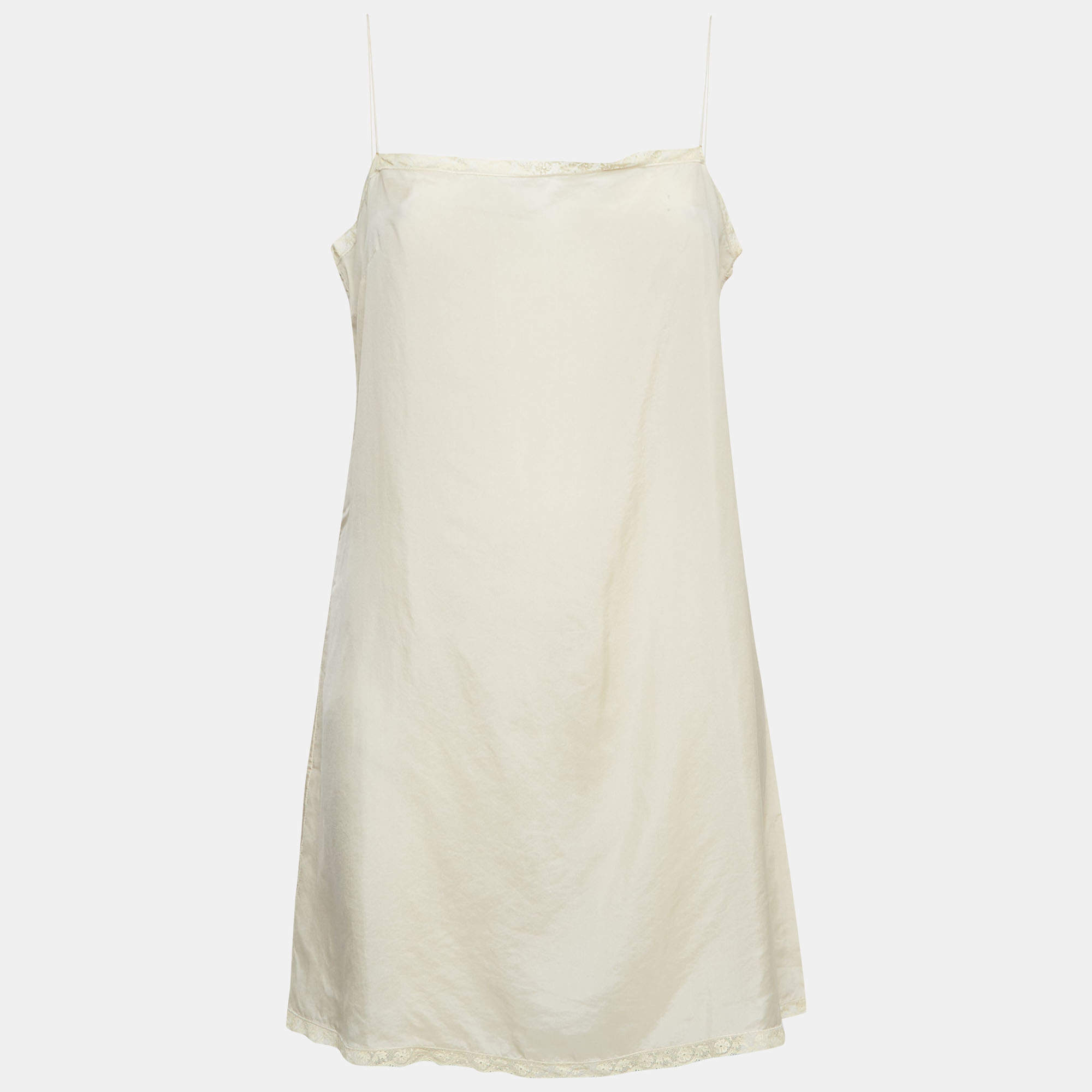 Prada Beige Lace Trim Satin Shoulder Strap Mini Slip Dress M