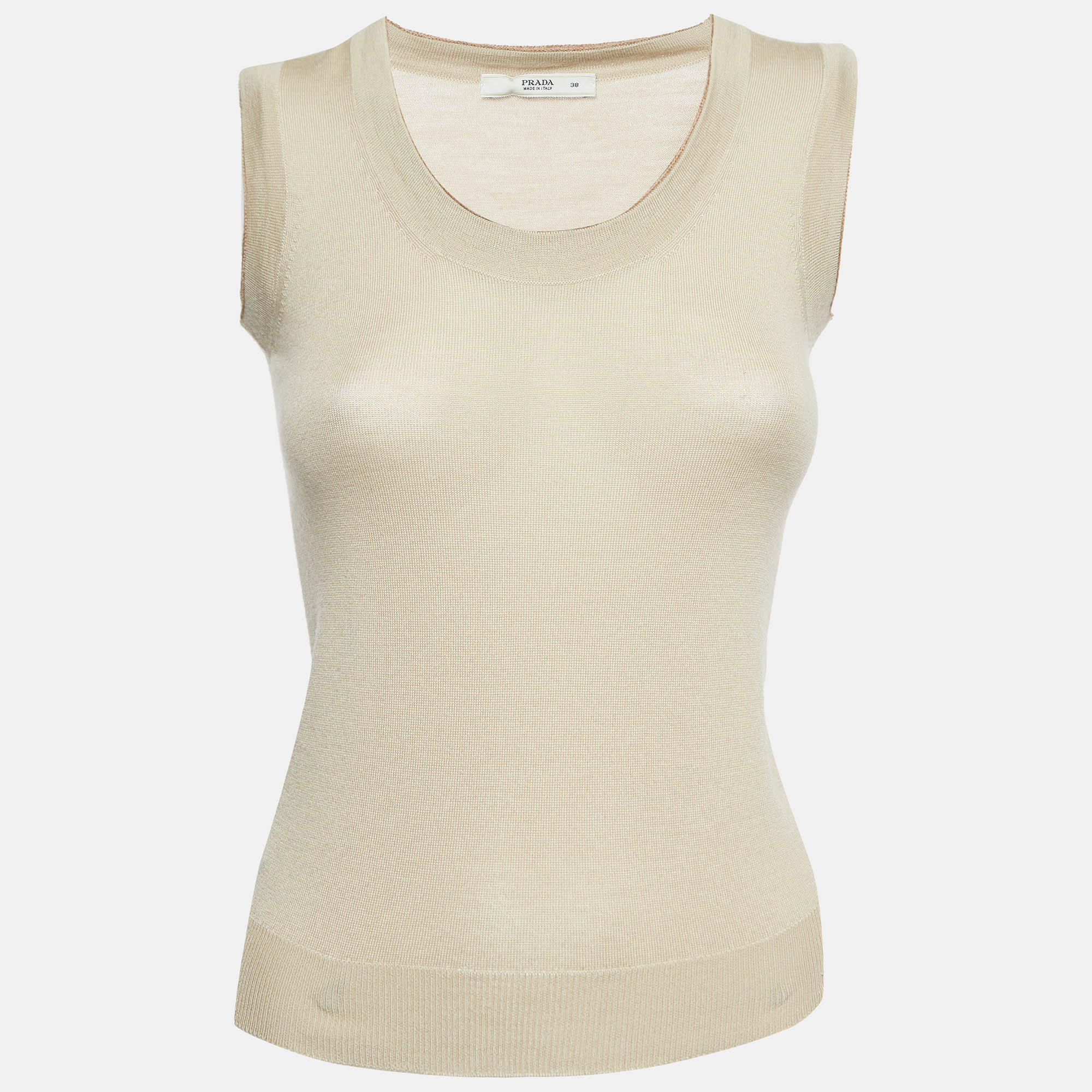 Prada Vintage Beige Wool Blend Knit Sleeveless Top S