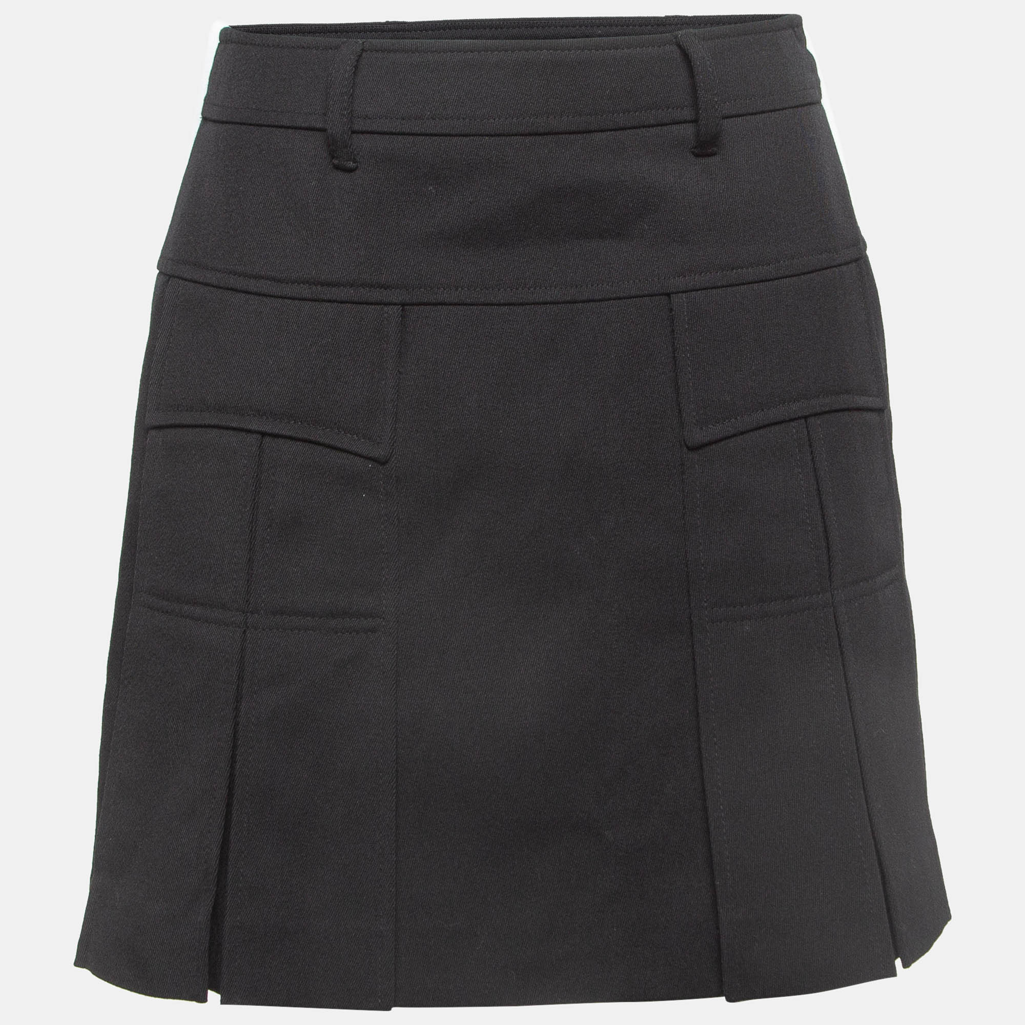 Pre Owned Prada Black Virgin Wool Pleated Mini Skirt S