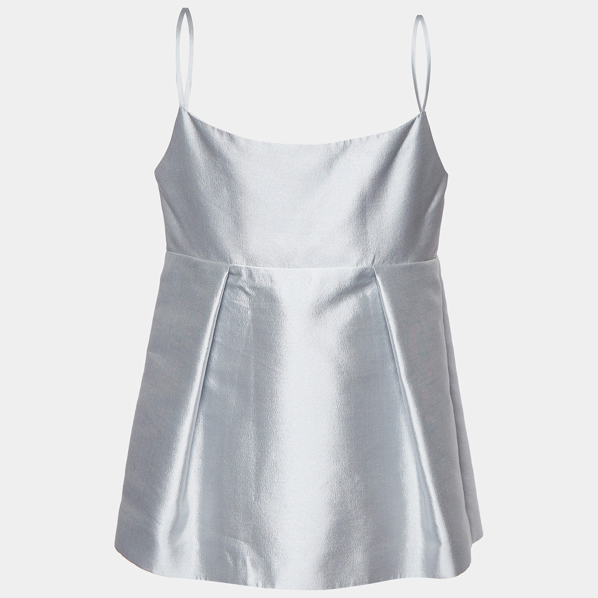Prada Pale Blue Wool & Silk Peplum Sleeveless Top M