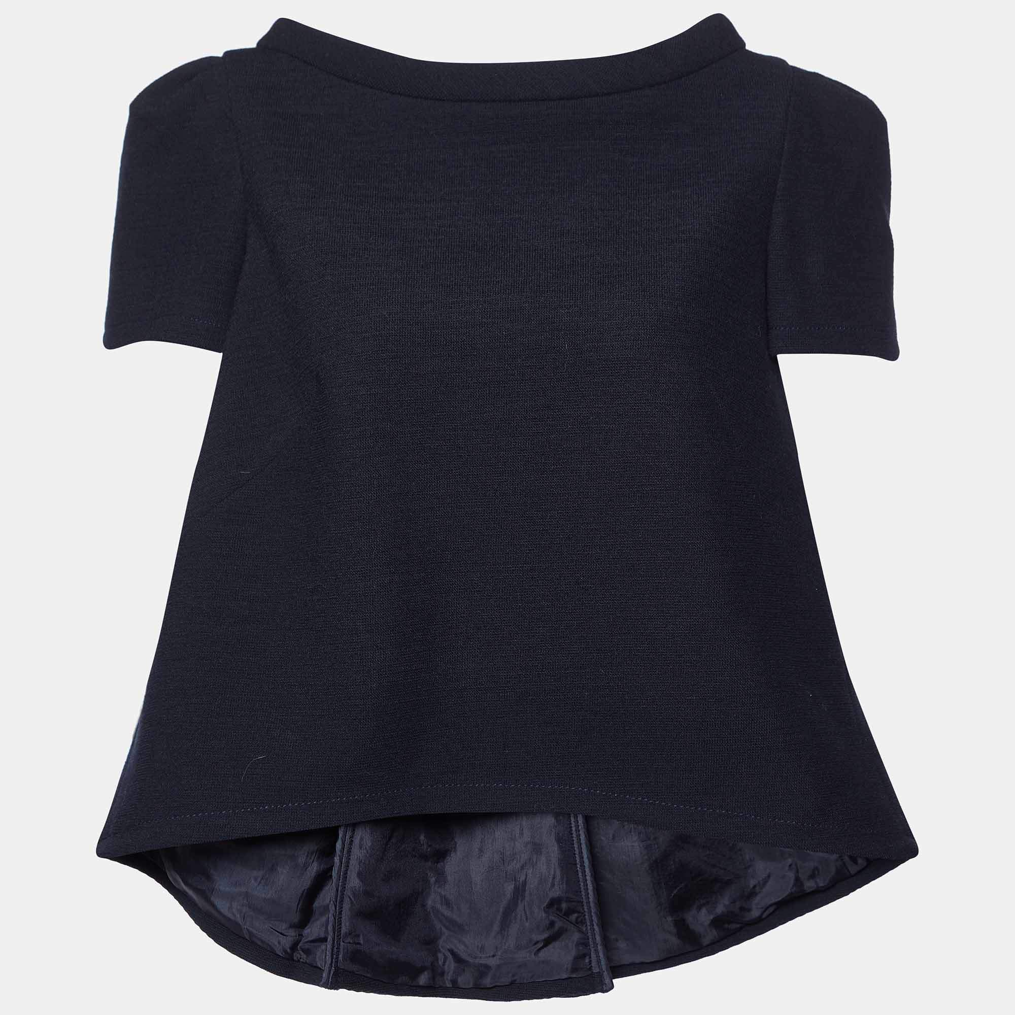 Prada Black Wool Flared Short Sleeve Top M