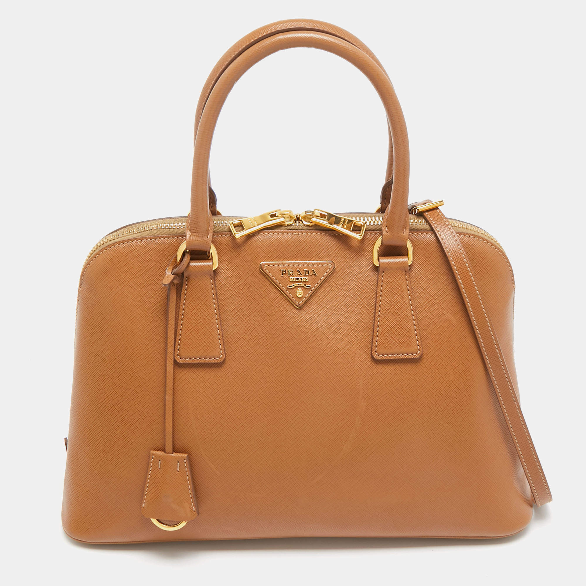 Pre Owned Prada Brown Saffiano Lux Leather Medium Promenade Bag