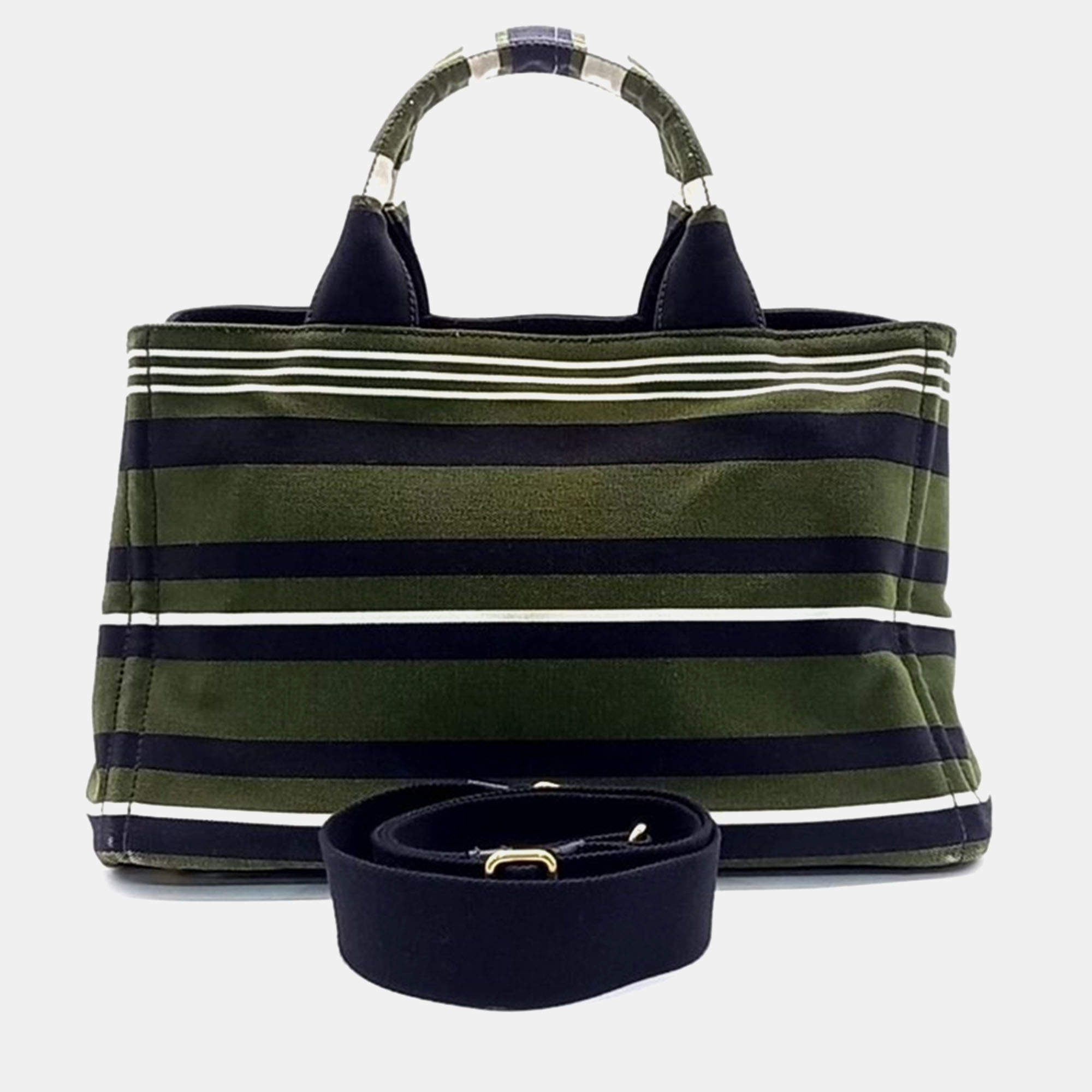 Prada Green Canvas Canapa Tote Bag