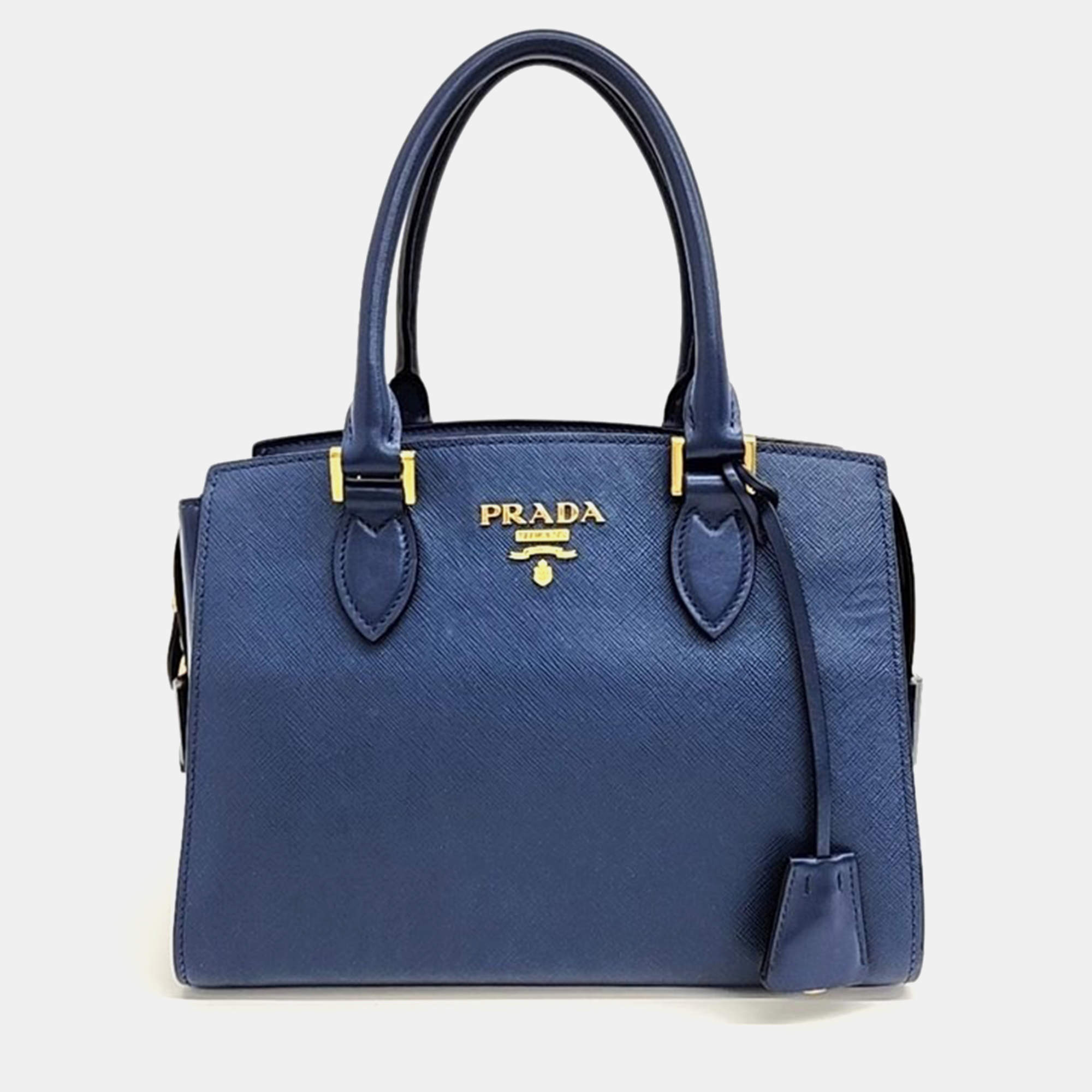 Prada Blue Leather Saffiano Shoulder Bag 