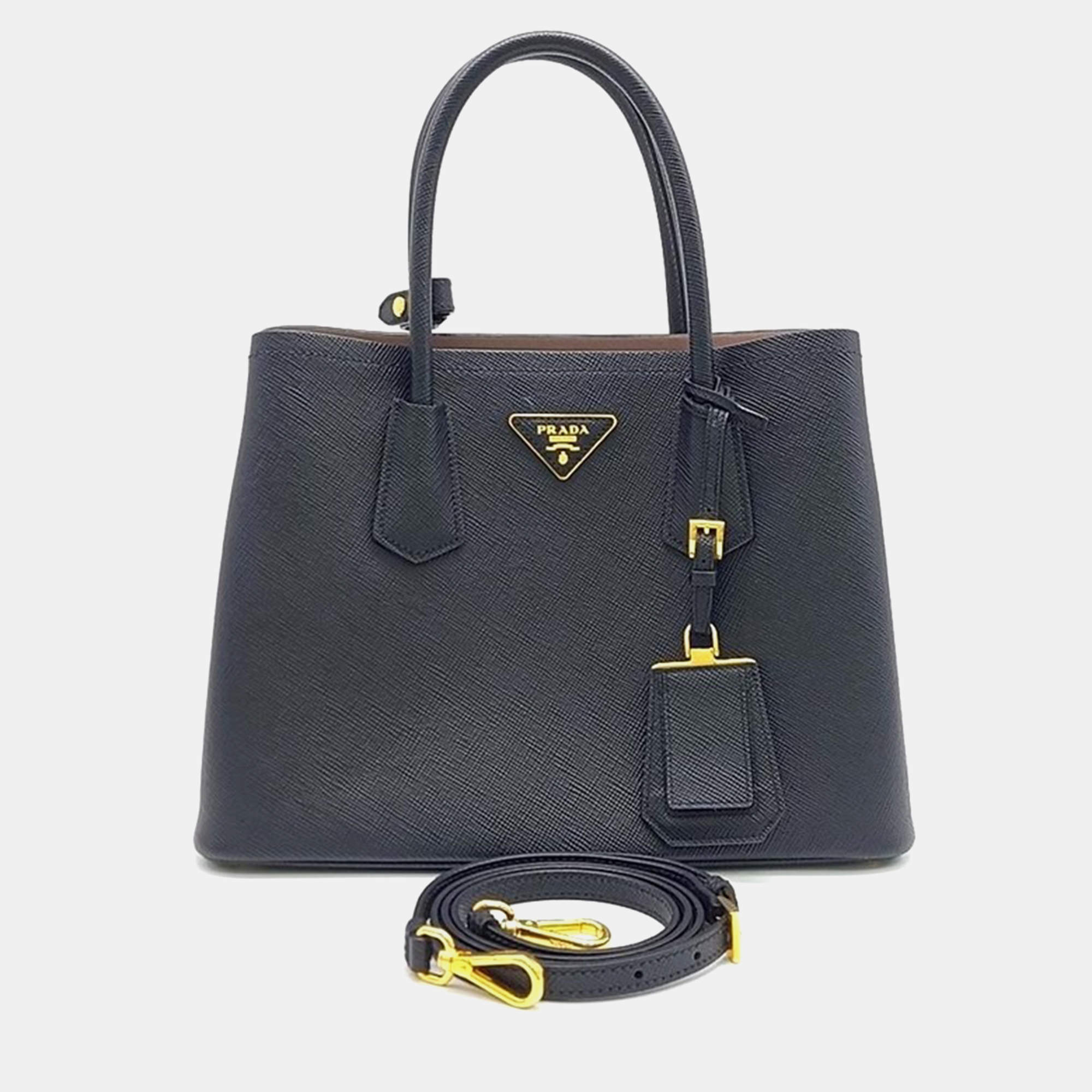 Pre Owned Prada Black Leather Saffiano Hanbag 