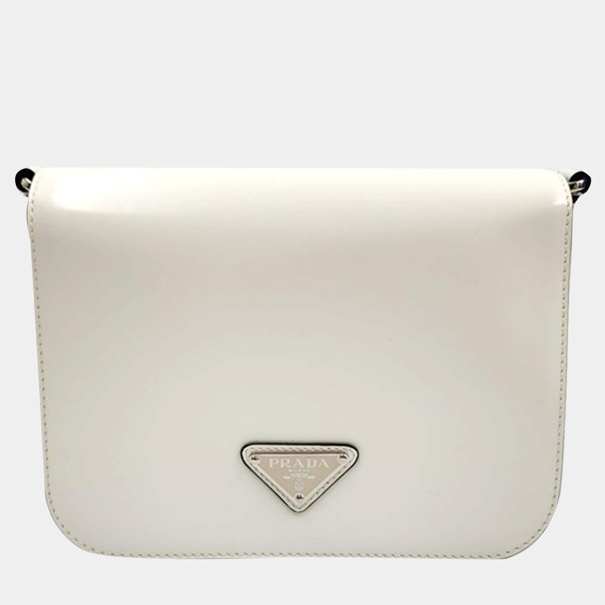 Prada Off White Leather Flap Shoulder Bag