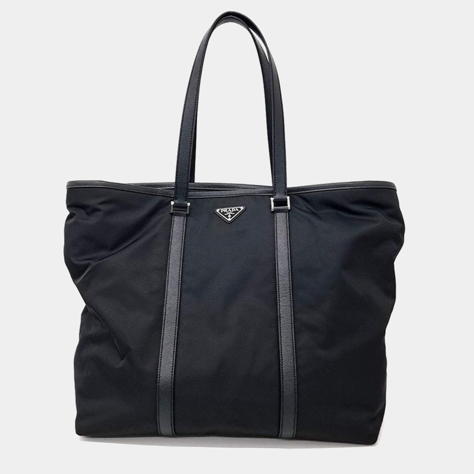 Prada Black Nylon and Leather Tote Bag