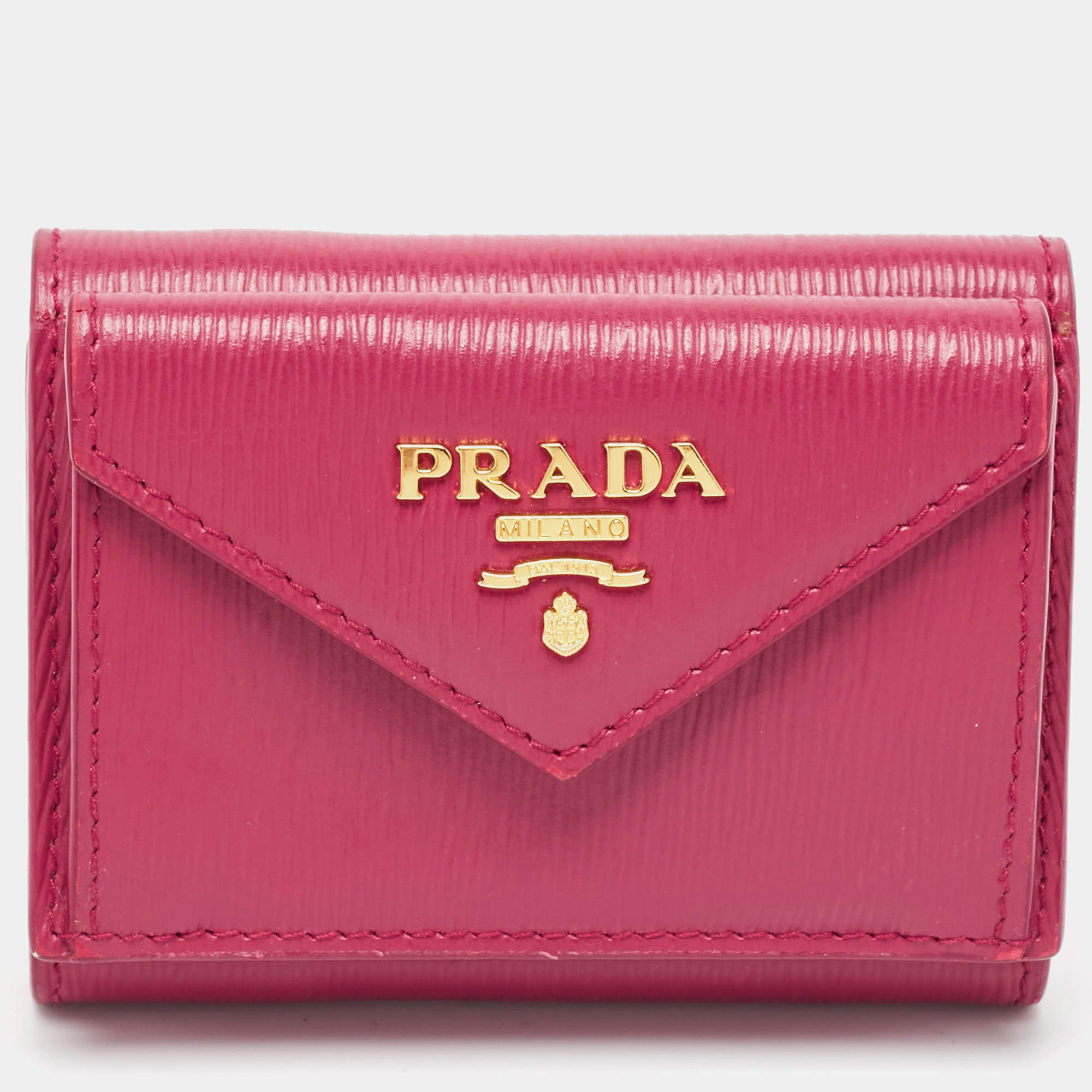 Prada Pink Vitello Move Leather Envelope Trifold Compact Wallet