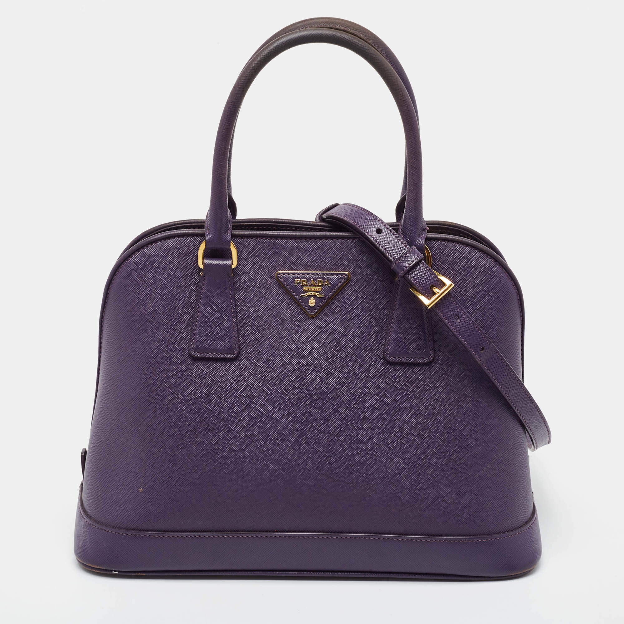 Pre Owned Prada Purple Saffiano Lux Leather Medium Promenade Satchel