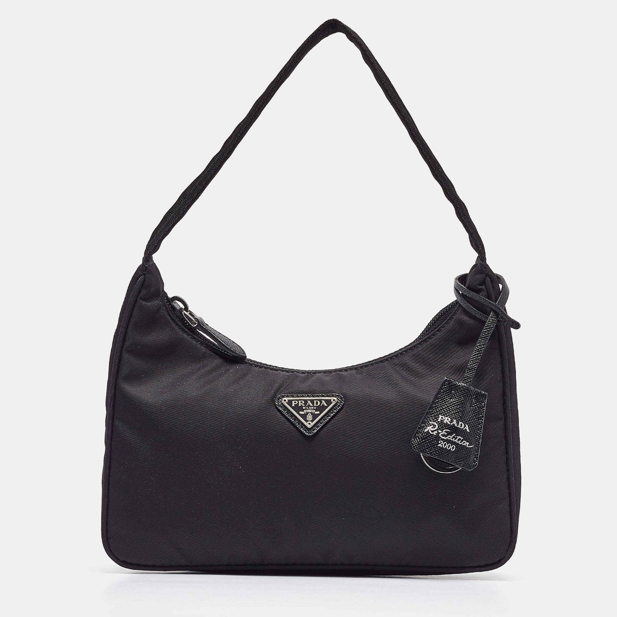 Prada Black Nylon Re-Edition 2000 Baguette Bag
