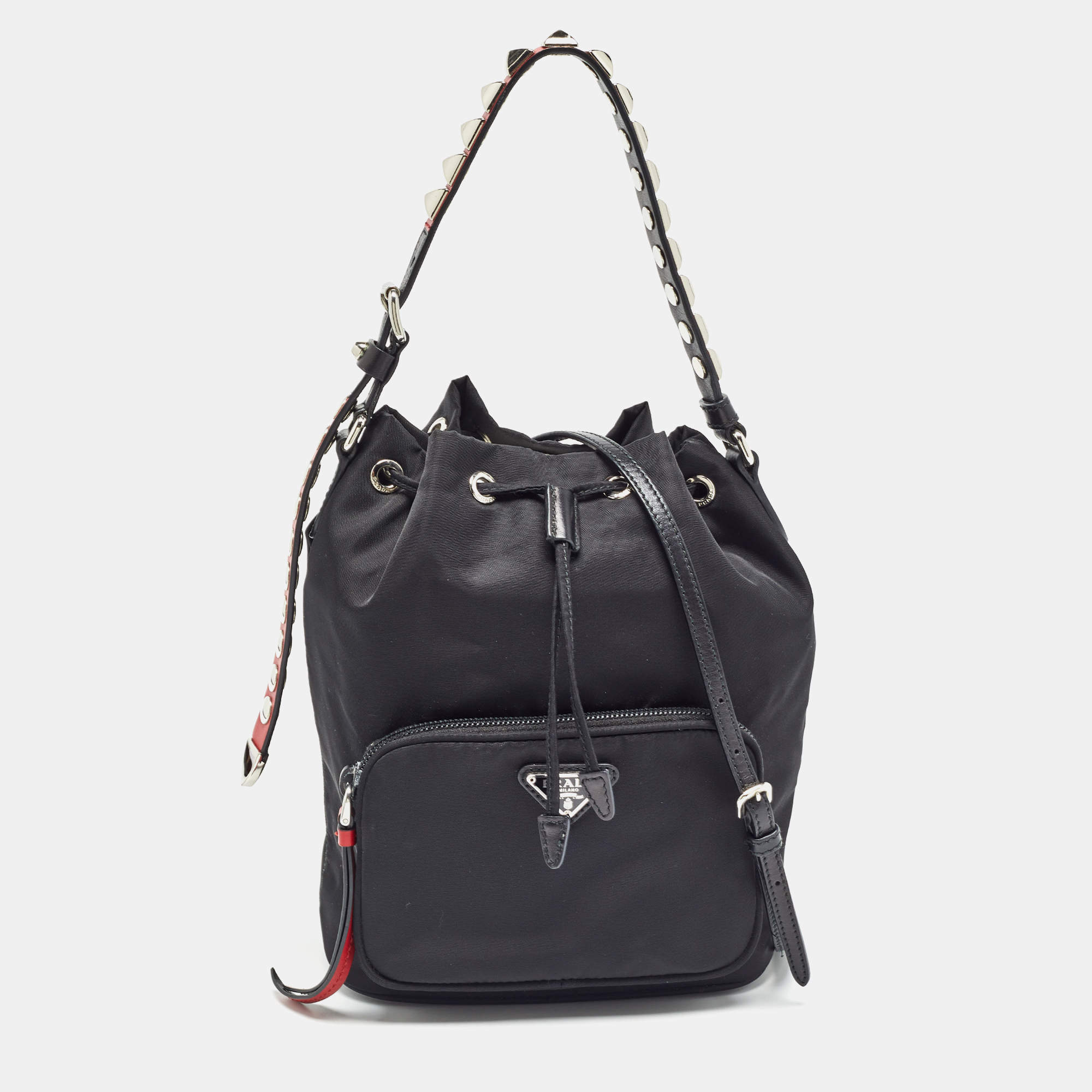 Prada Black Nylon Duet Drawstring Bucket Bag