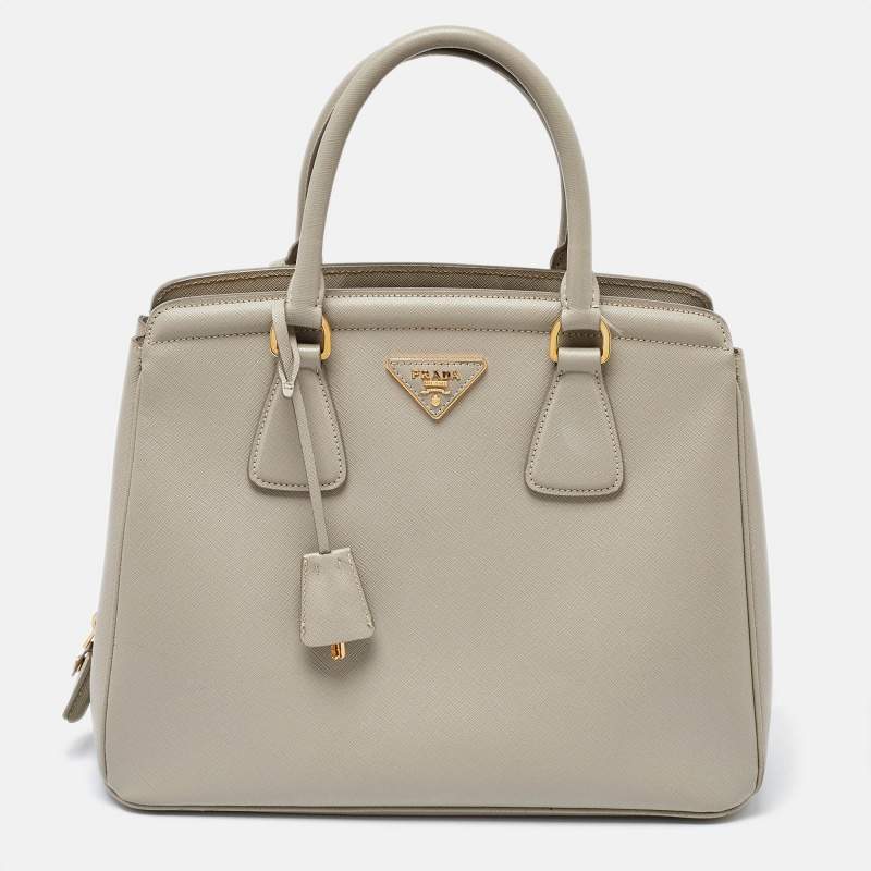 Prada Grey Saffiano Lux Leather Parabole Tote
