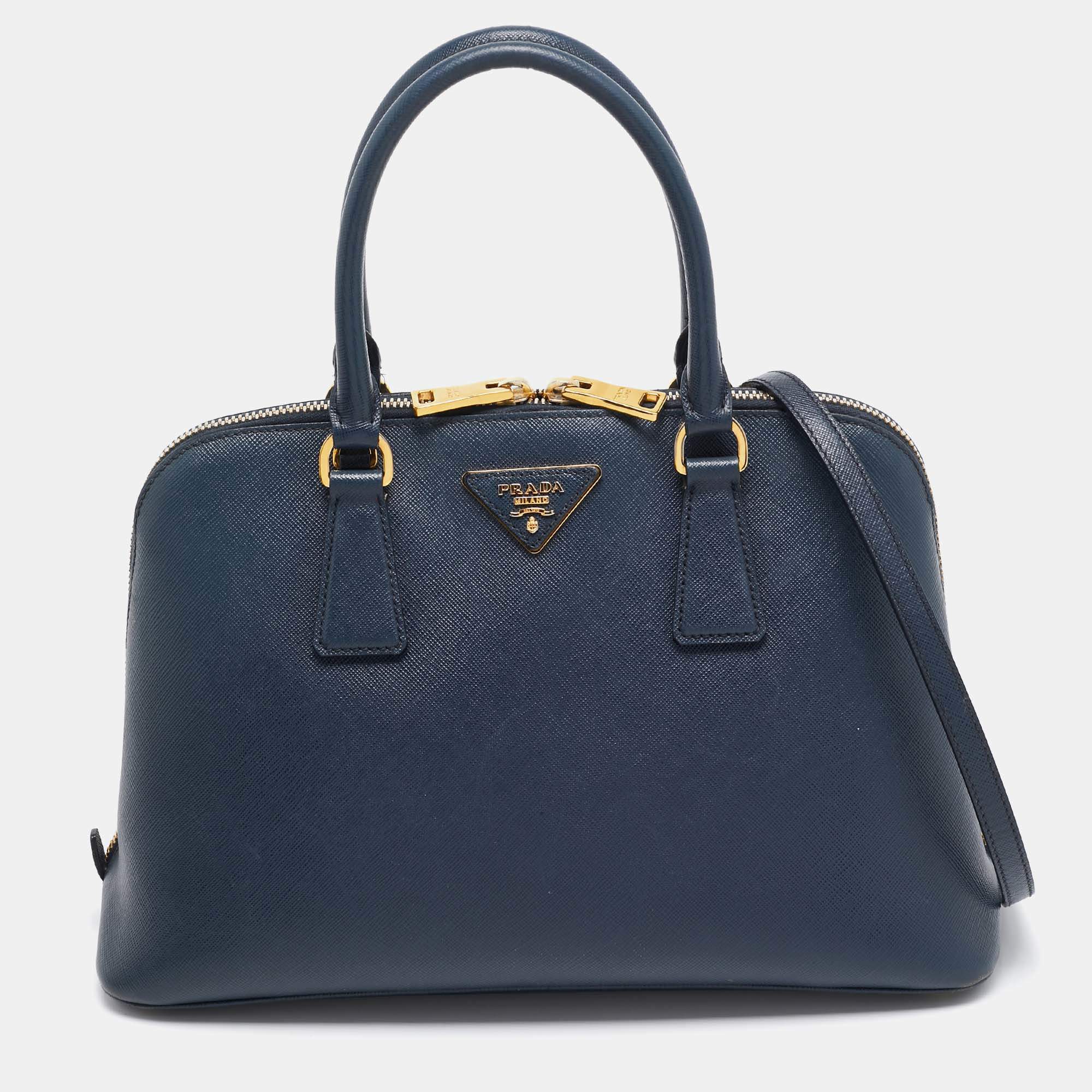 Prada Navy Blue Saffiano Lux Leather Medium Promenade Bag