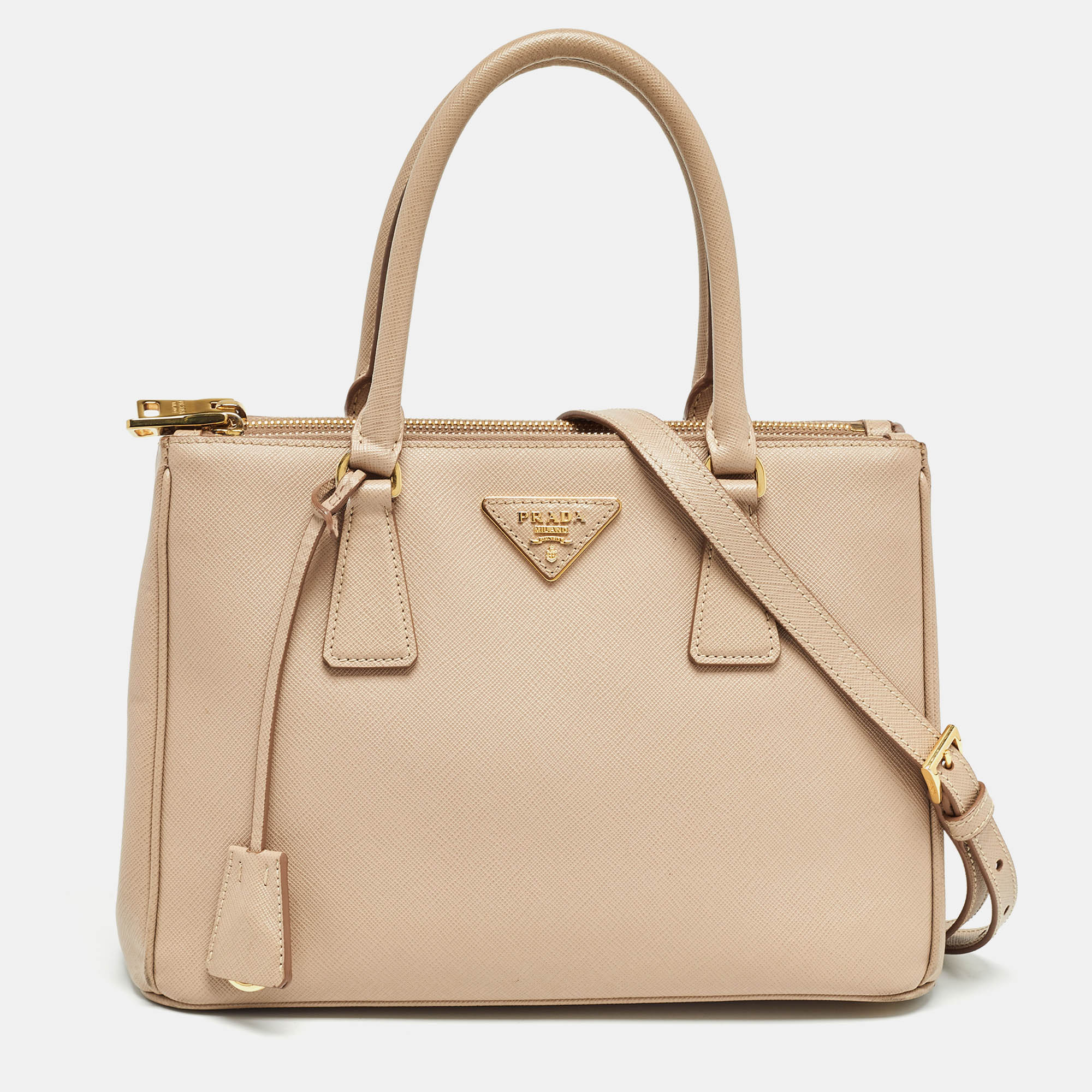 Pre Owned Prada Beige Saffiano Lux Leather Small Galleria Tote