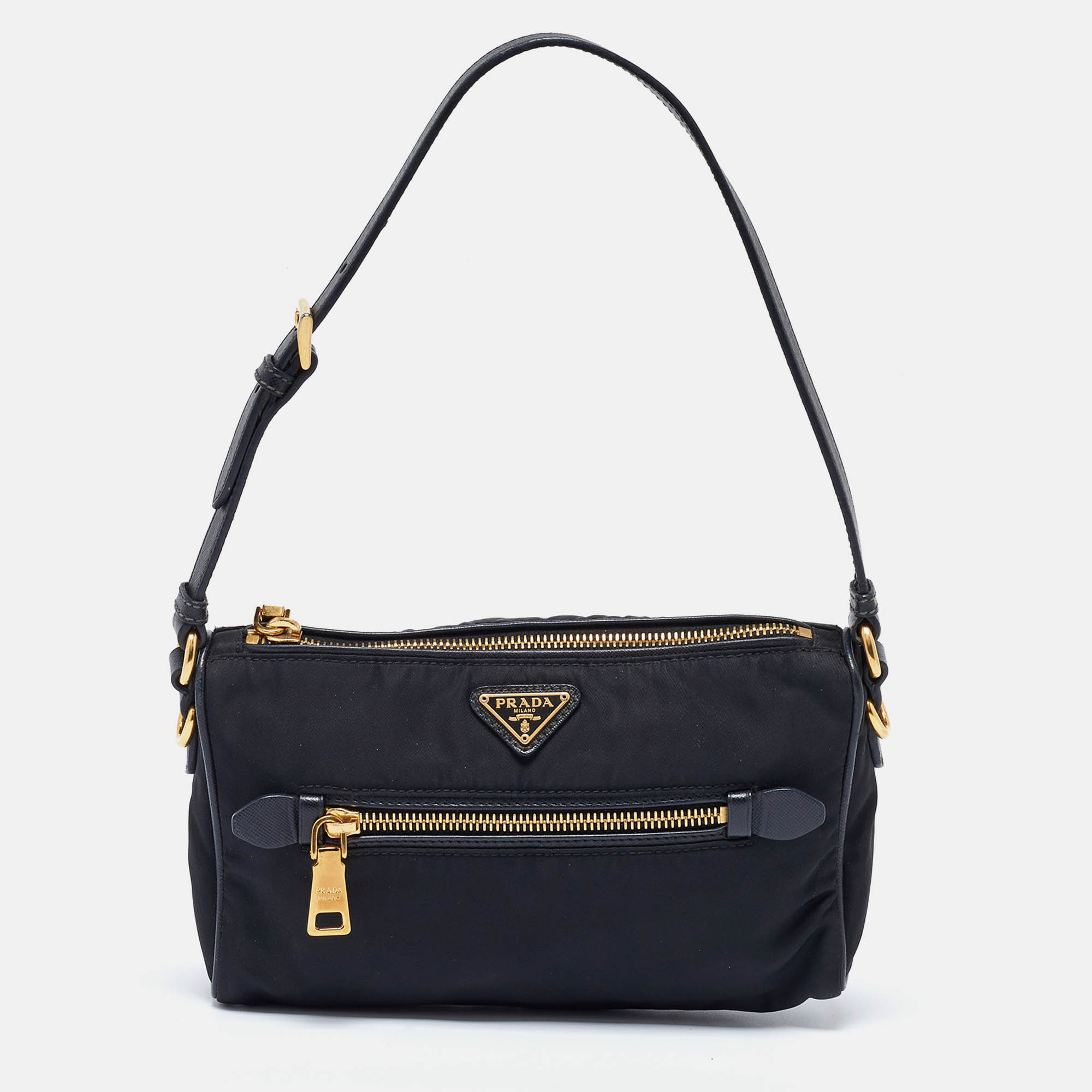 Pre Owned Prada Black Tessuto Nylon and Saffiano Leather Shoulder Bag
