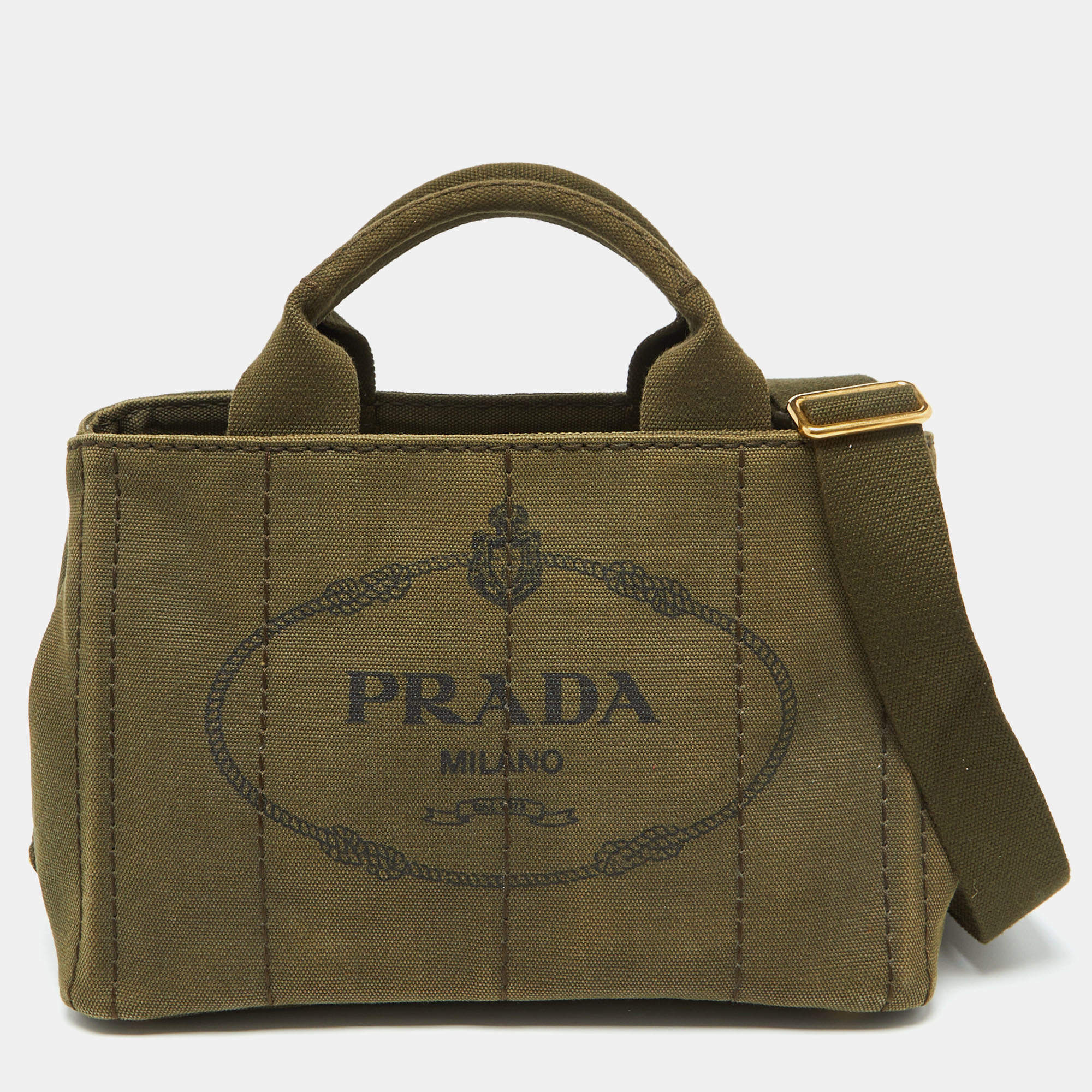 Pre Owned Prada Green Canvas Small Canapa Tote
