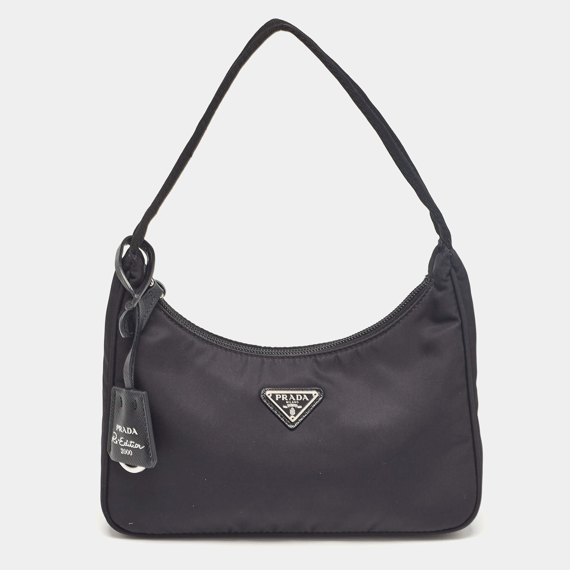 Pre Owned Prada Black Nylon Re-Edition 2000 Baguette Bag