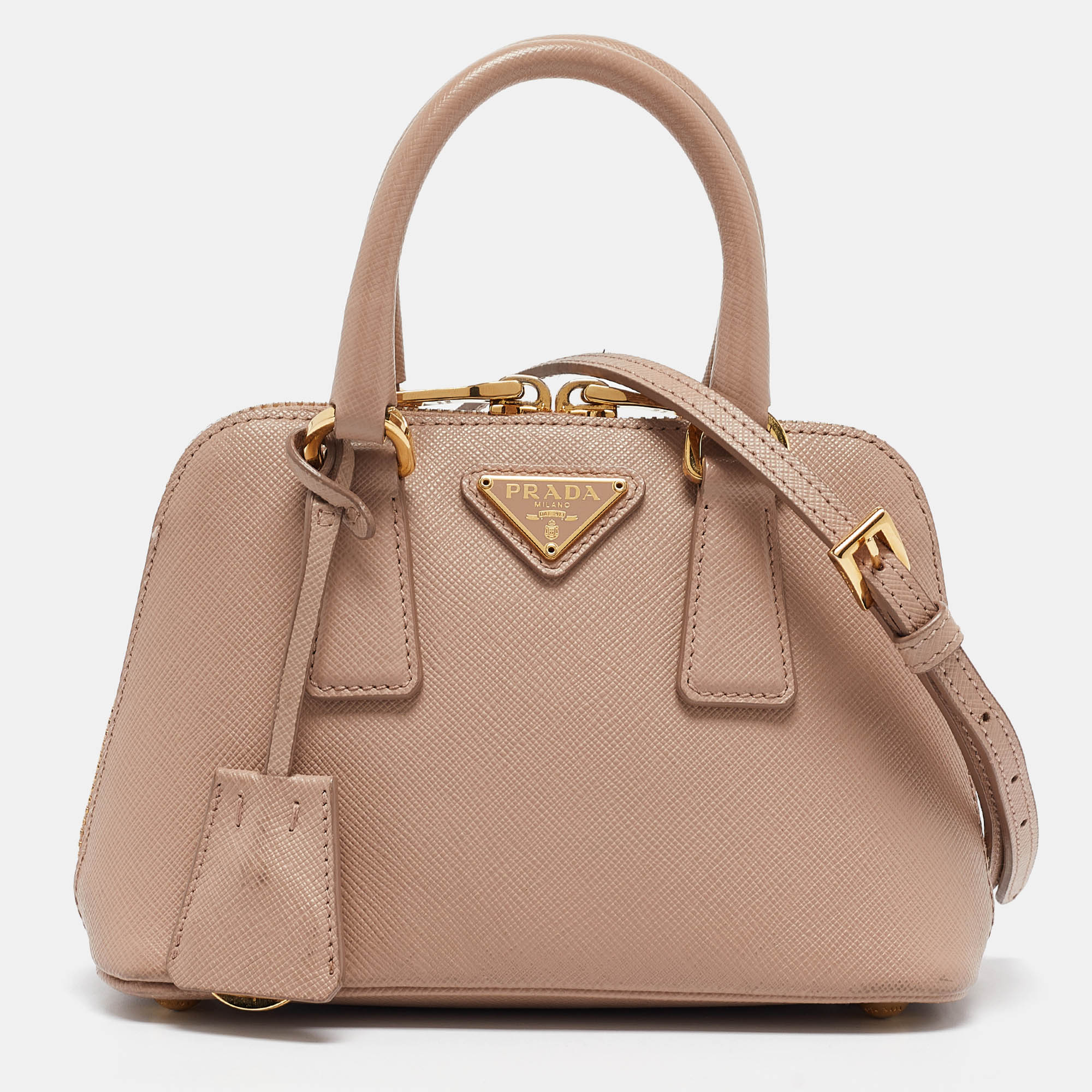 Pre Owned Prada Beige Saffiano Leather Mini Promenade Crossbody Bag