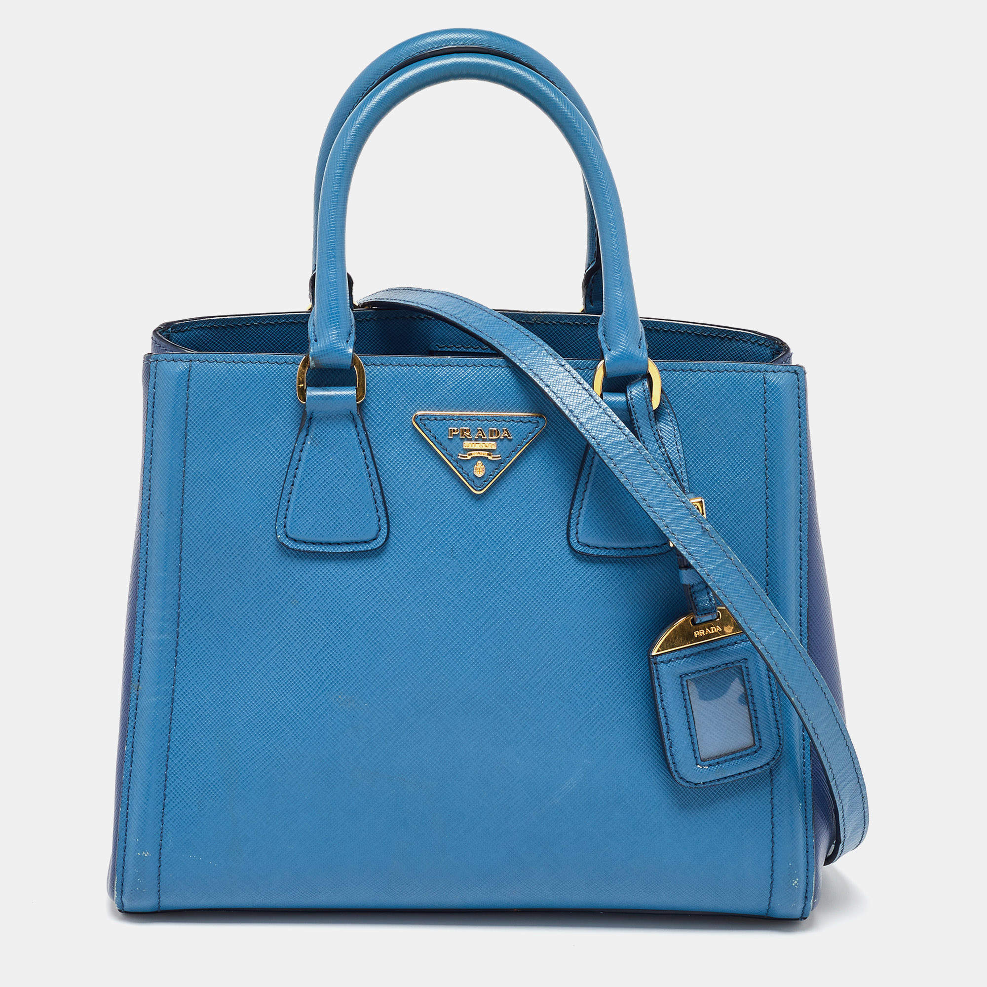 Prada Two Tone Blue Saffiano Leather Open Tote