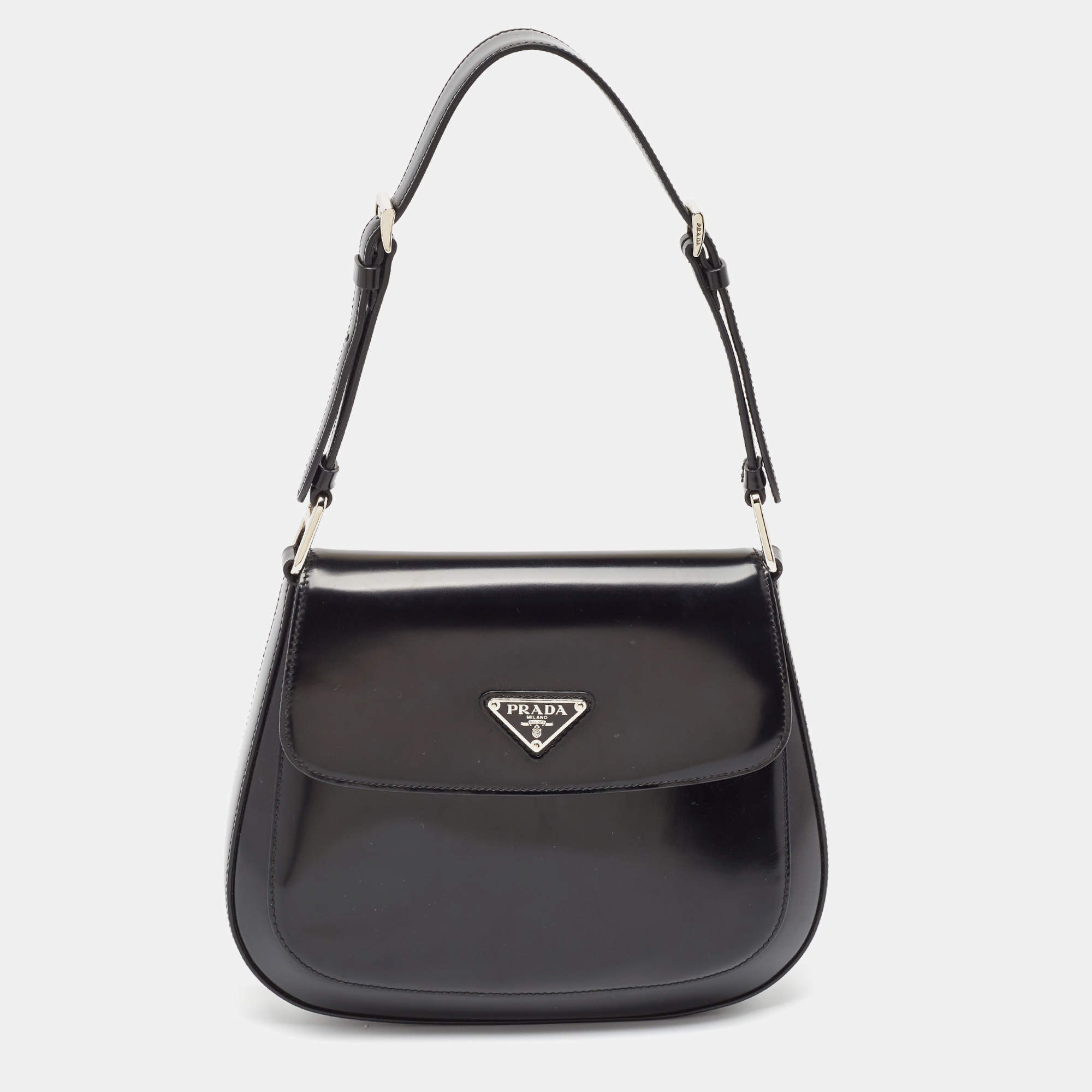 مملوكة مسبقًا Prada Black Brushed Leather Cleo Shoulder Bag