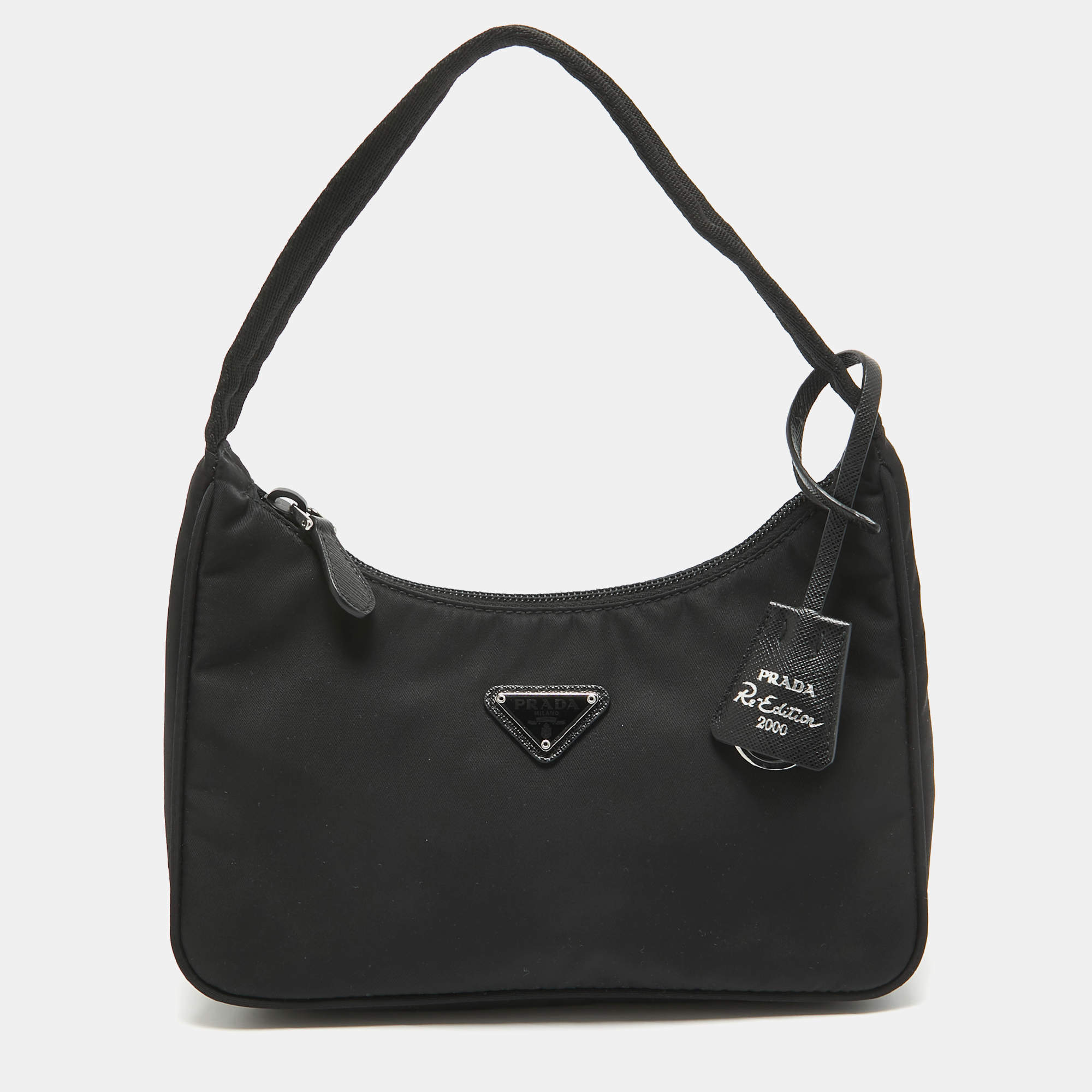 Pre Owned Prada Black Nylon Re-Edition 2000 Baguette Bag