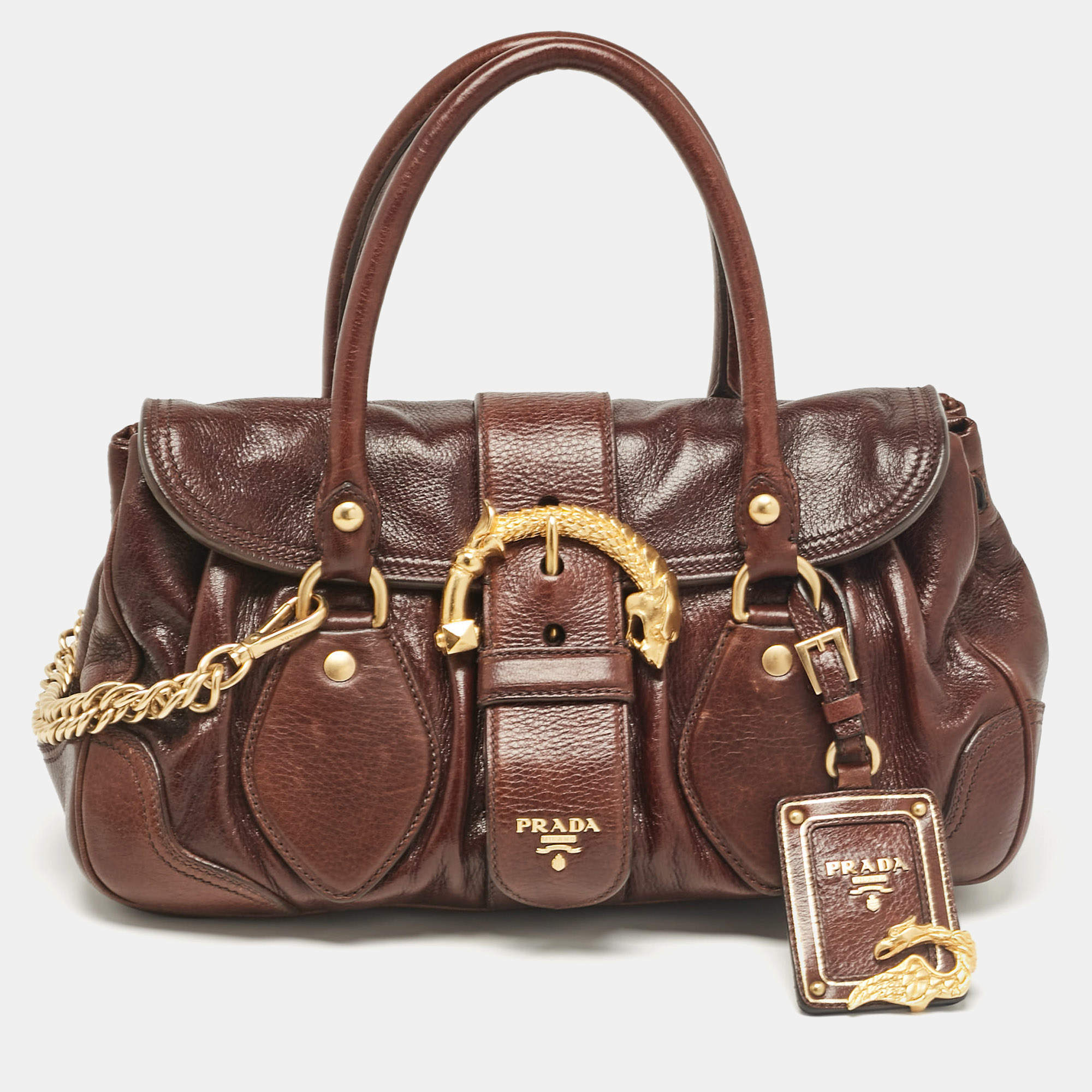 Prada Dark Brown Cervo Animalier Leather Satchel