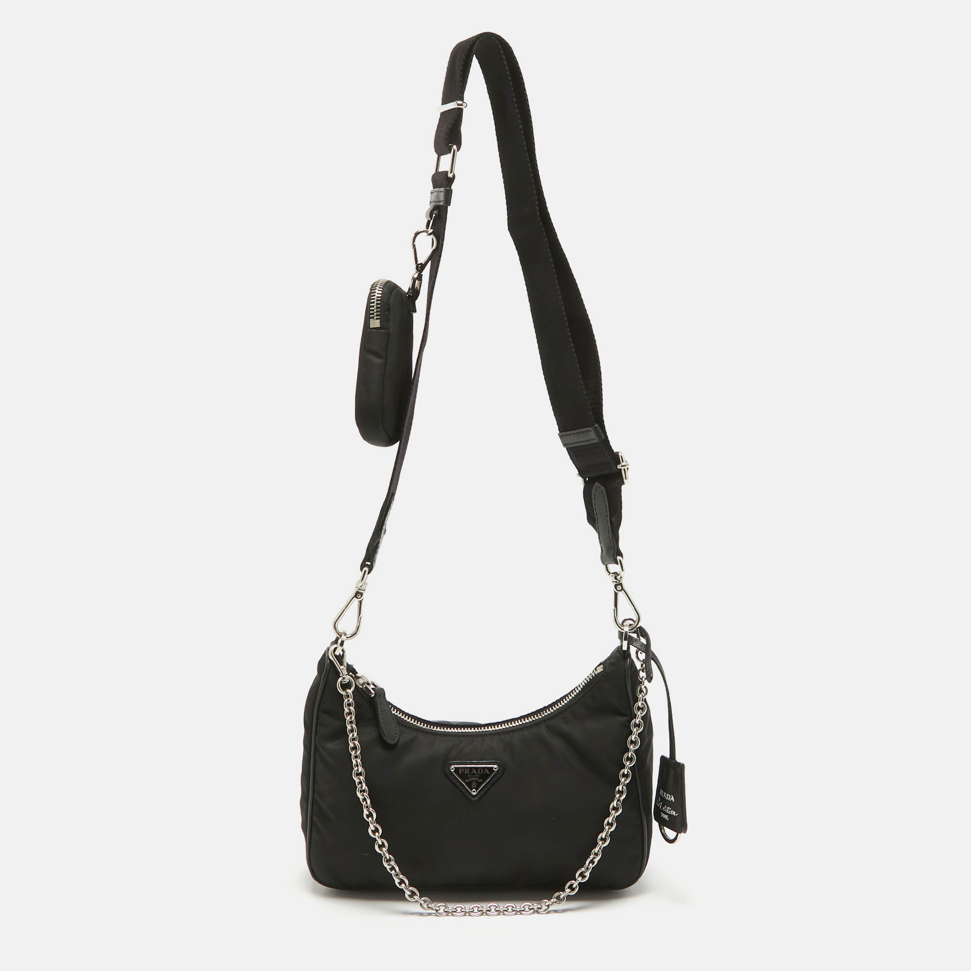 Pre Owned Prada Black Nylon and Leather Re-Edition 2005 Crossbody Bag