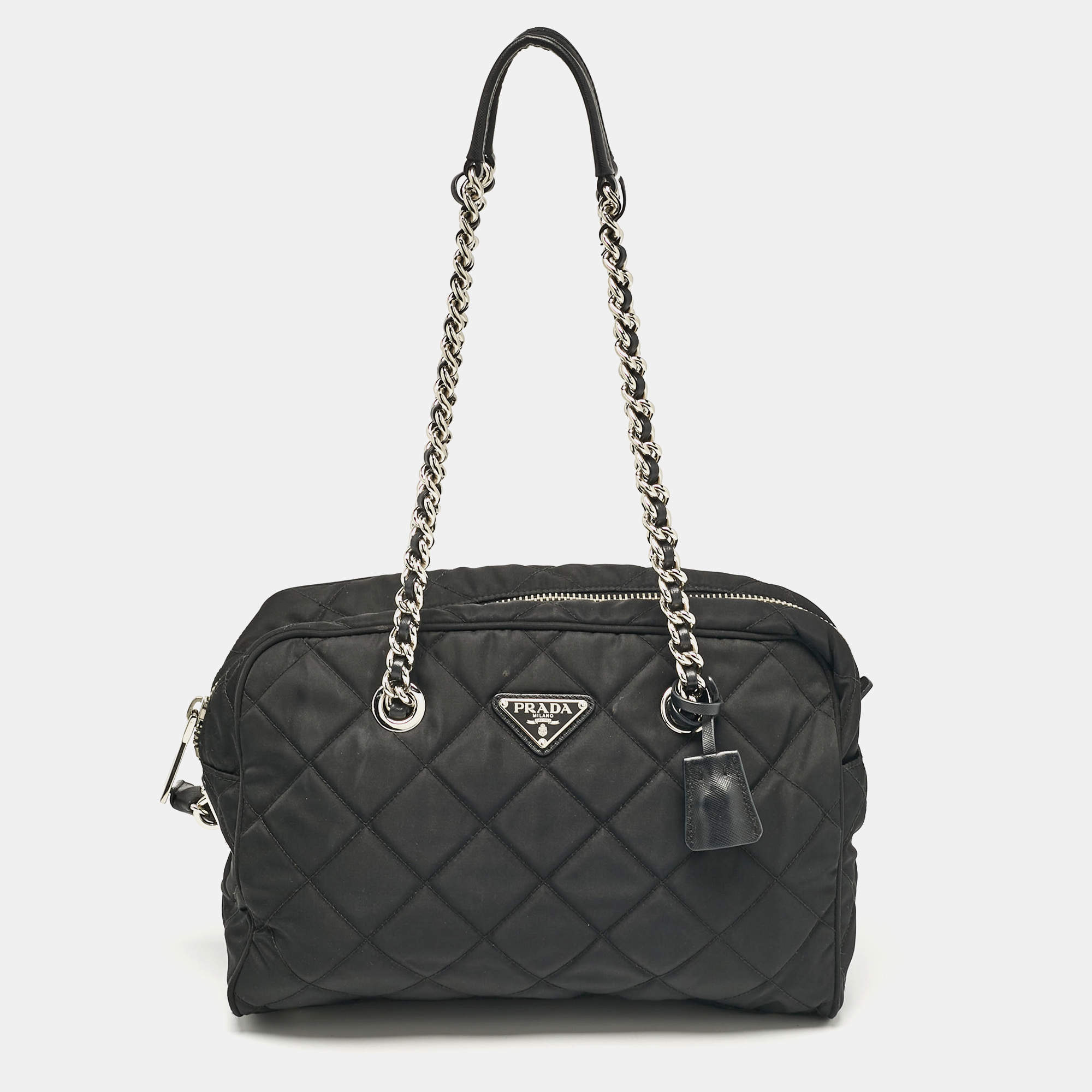 Prada Black Quilted Nylon Bauletto Satchel