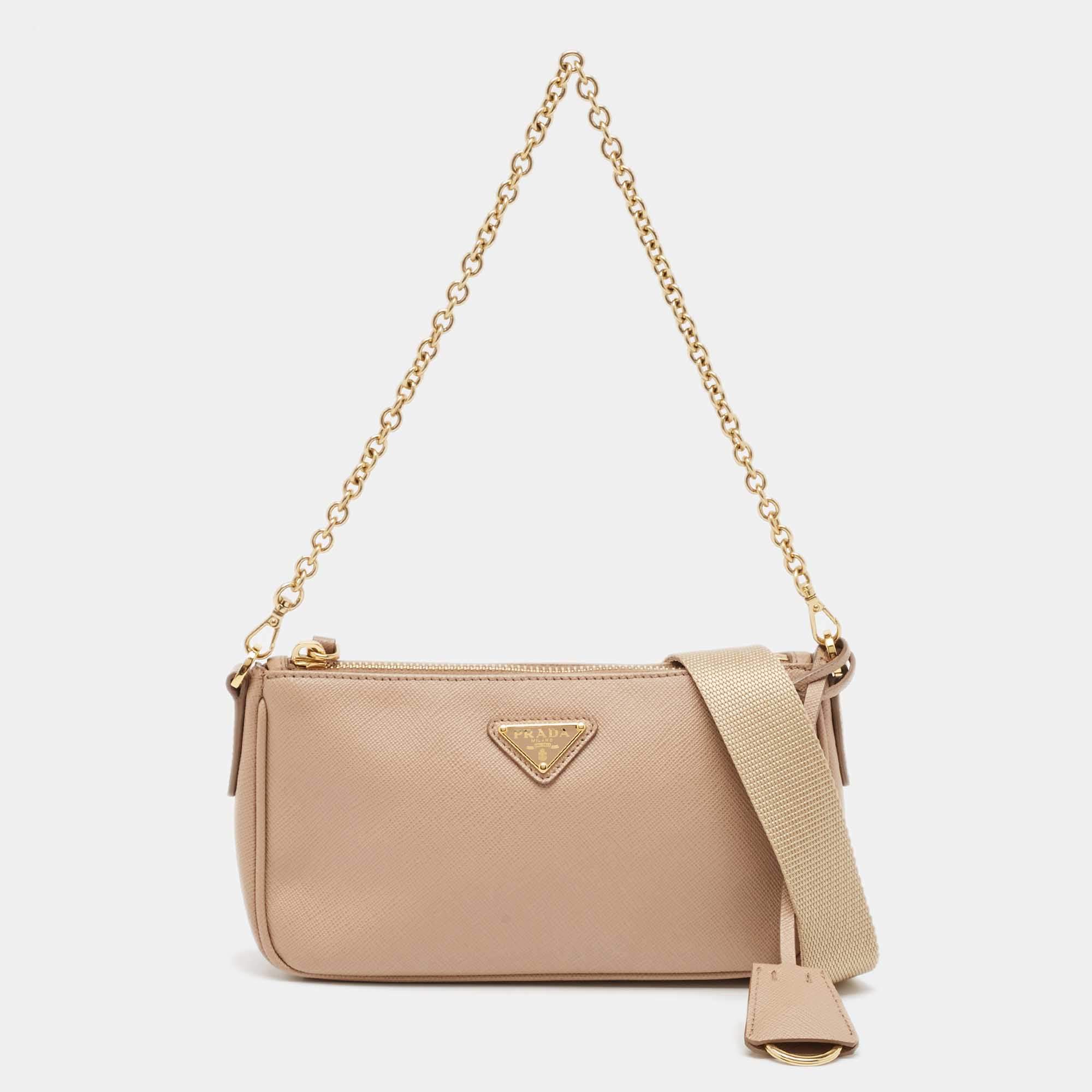 Pre Owned Prada Beige Saffiano Lux Leather Re-Edition 2000 Bag