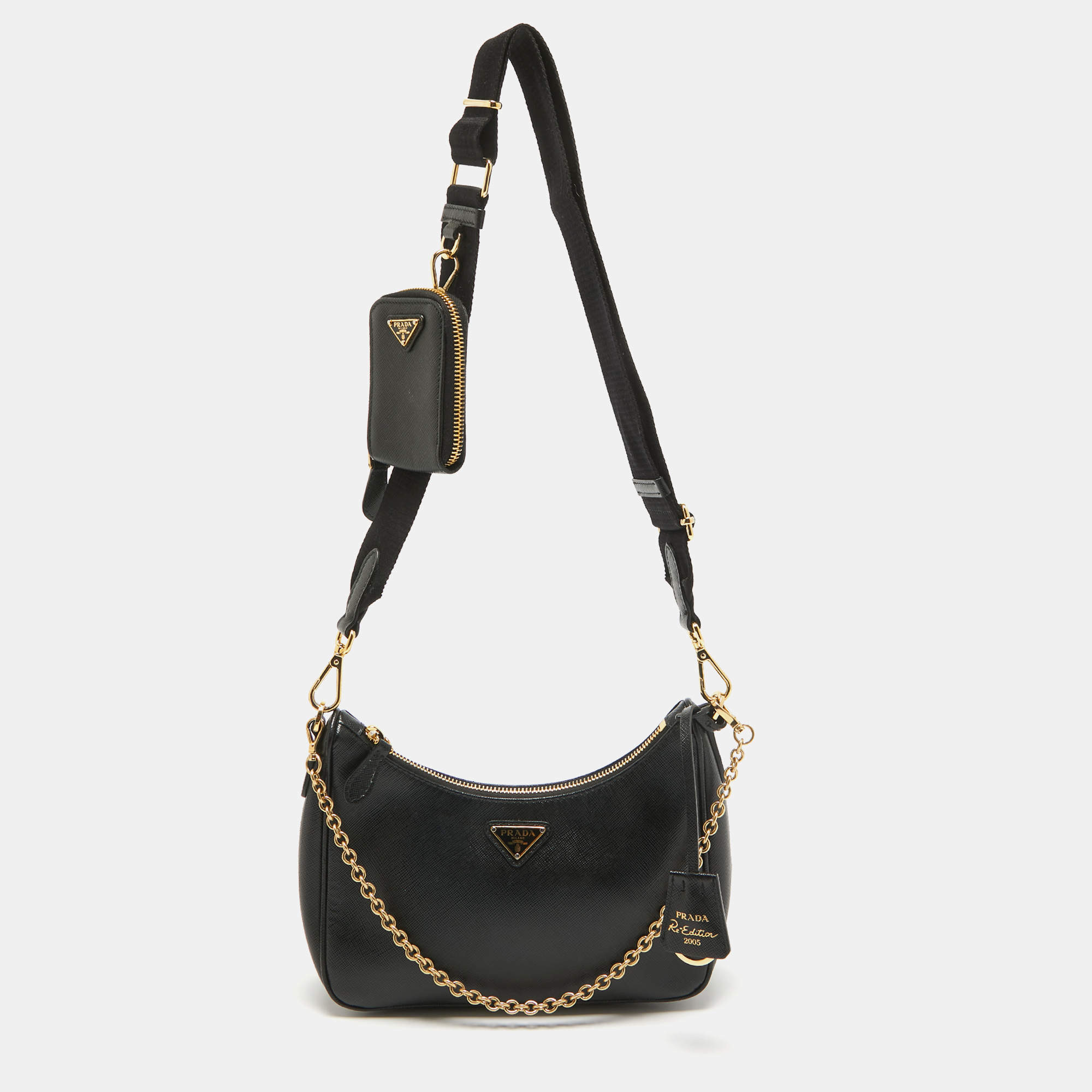 Prada Black Saffiano Lux Leather Nylon Re-Edition 2005 Bag