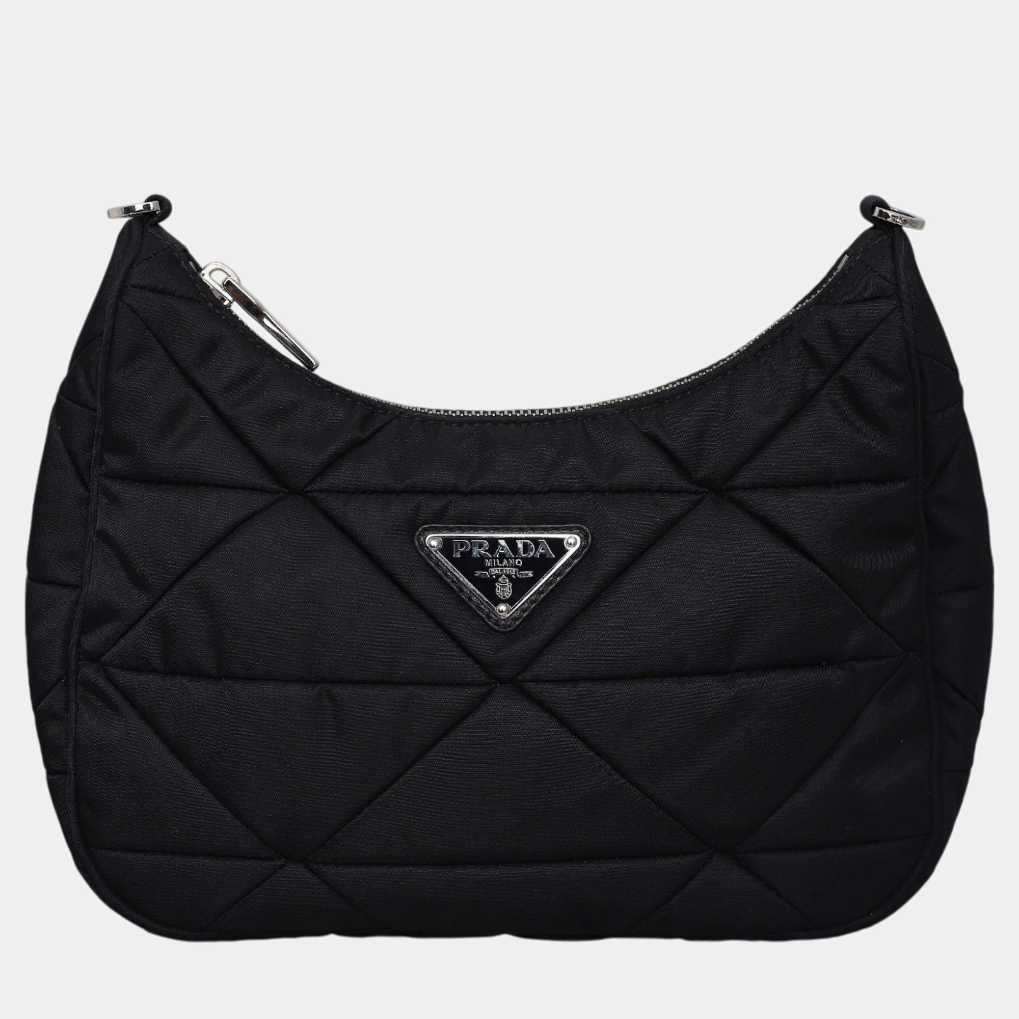 Prada Black Nylon Triangle Padded Shoulder Bag 