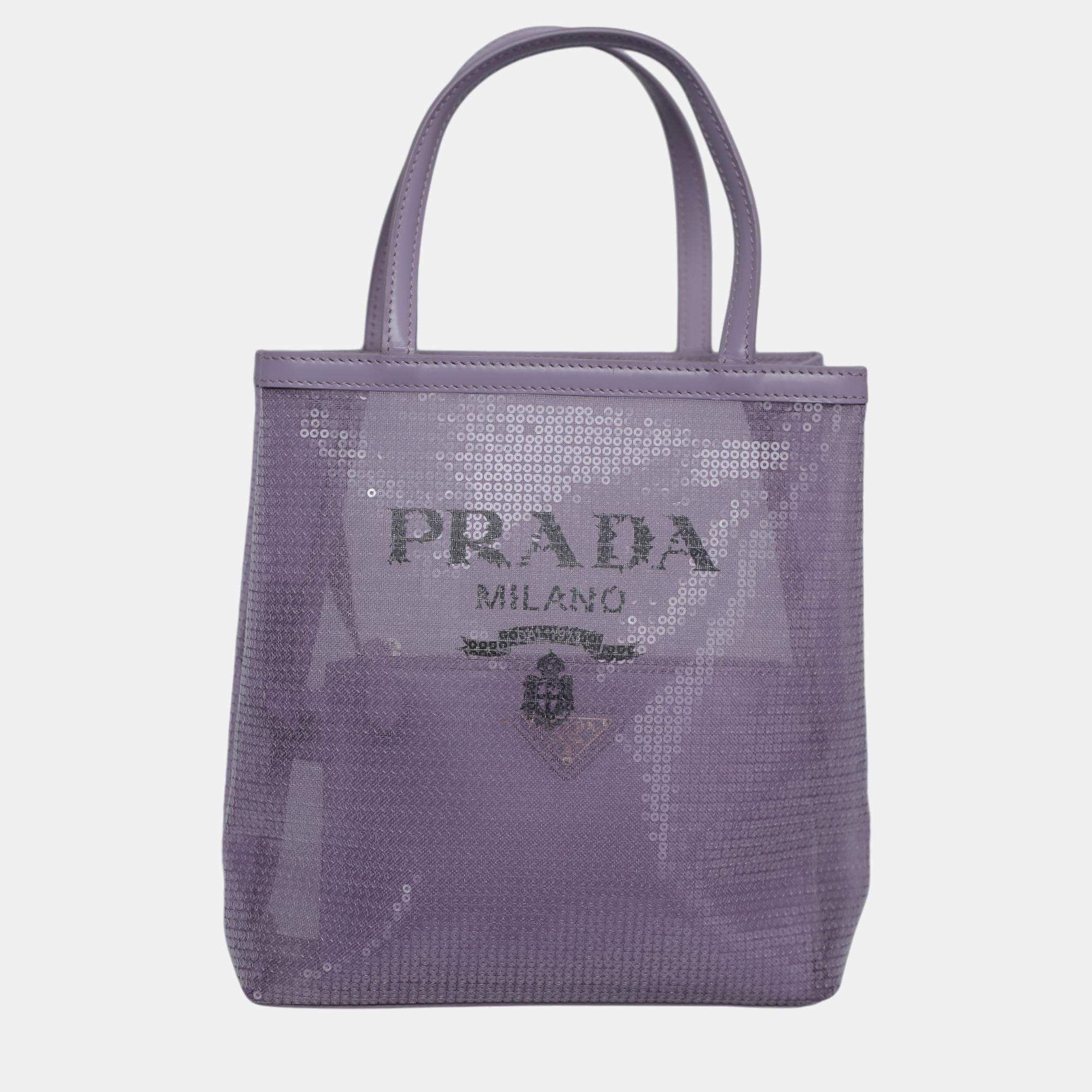 Prada Lilac Mesh Nylon and Sequin Small Lily Tote Bag