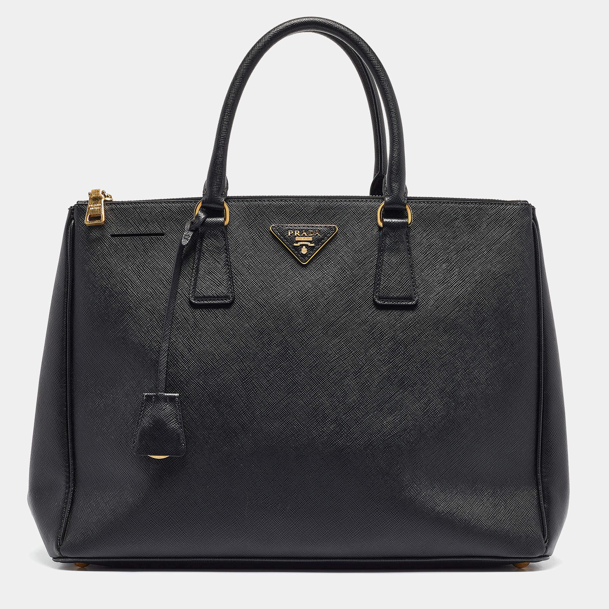 Prada Black Saffiano Lux Leather Large Double Zip Tote