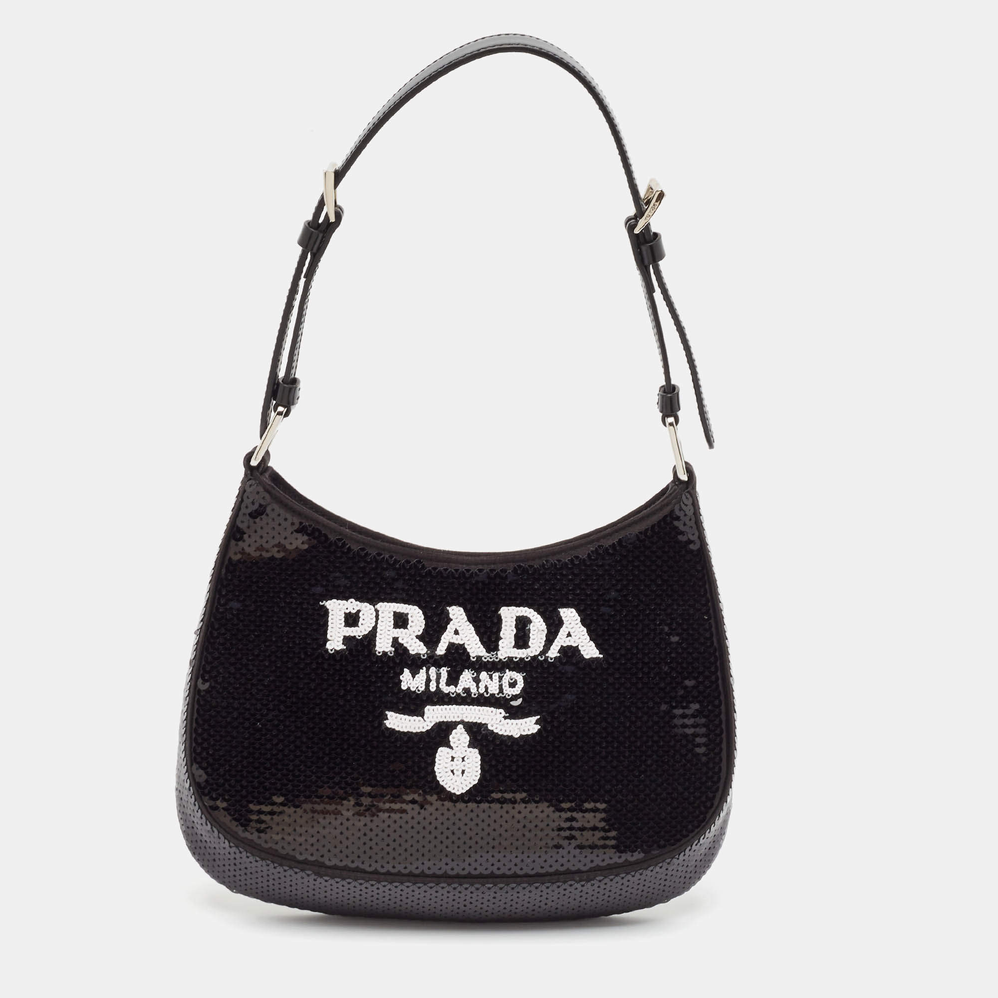Prada Black Satin and Sequins Small Cleo Hobo