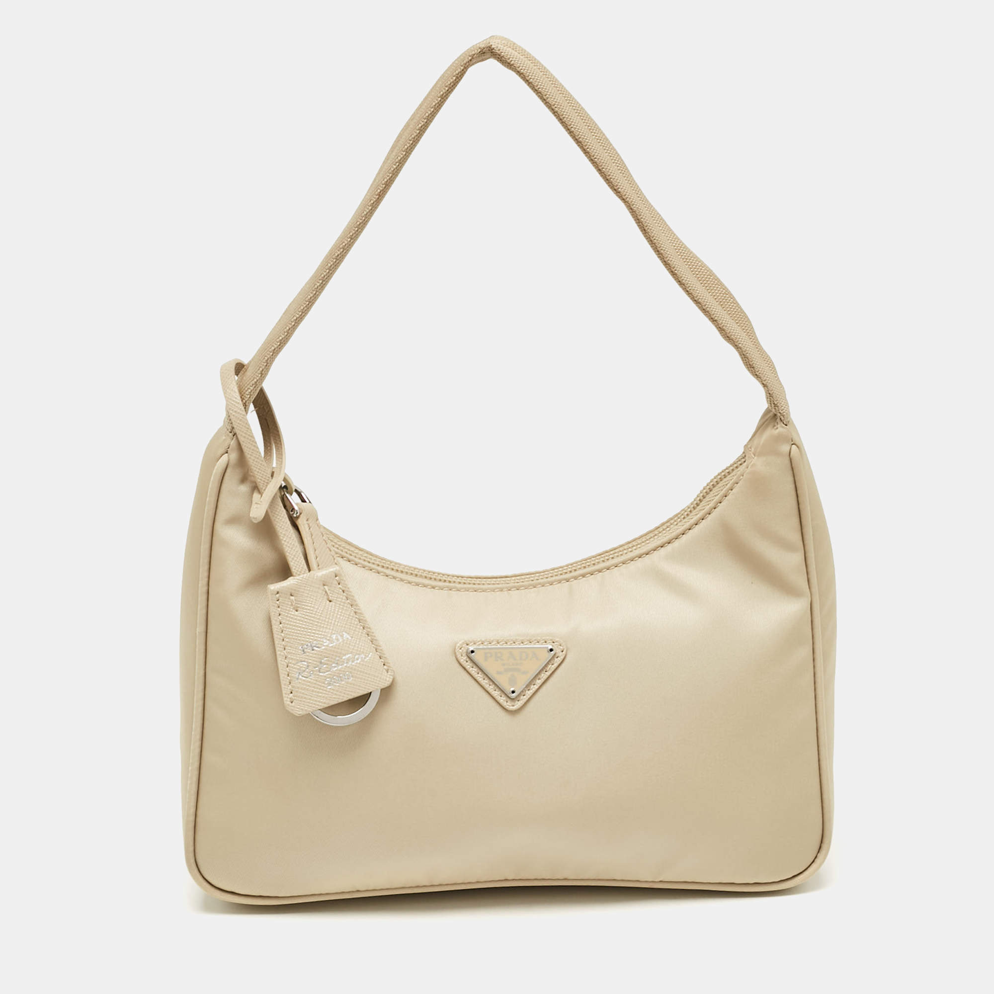 Pre Owned Prada Beige Re-Nylon Re-Edition 2000 Baguette Bag