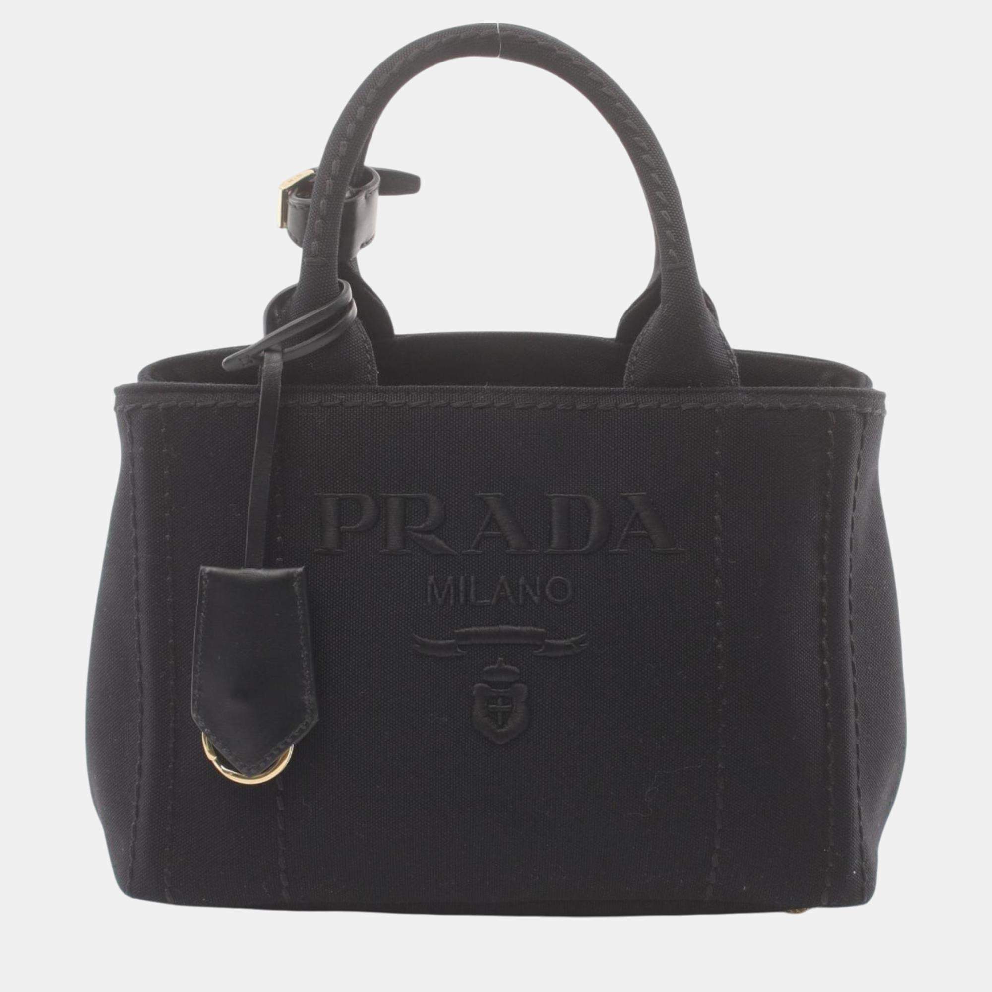 Prada Canvas Black CANAPA RICAMO Handbag