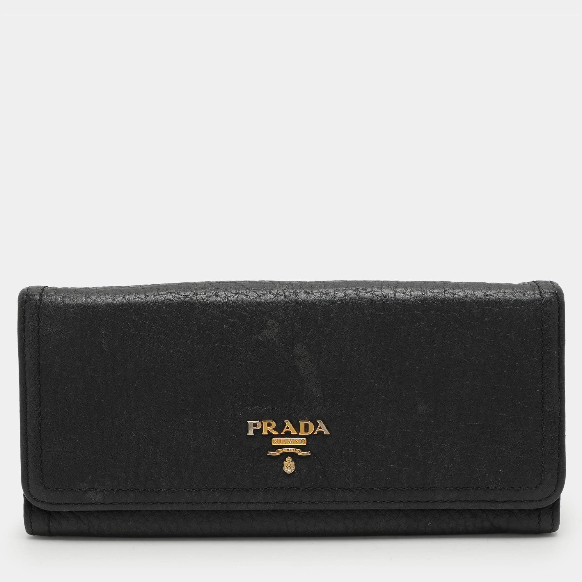 Prada Black Leather Flap Continental Wallet