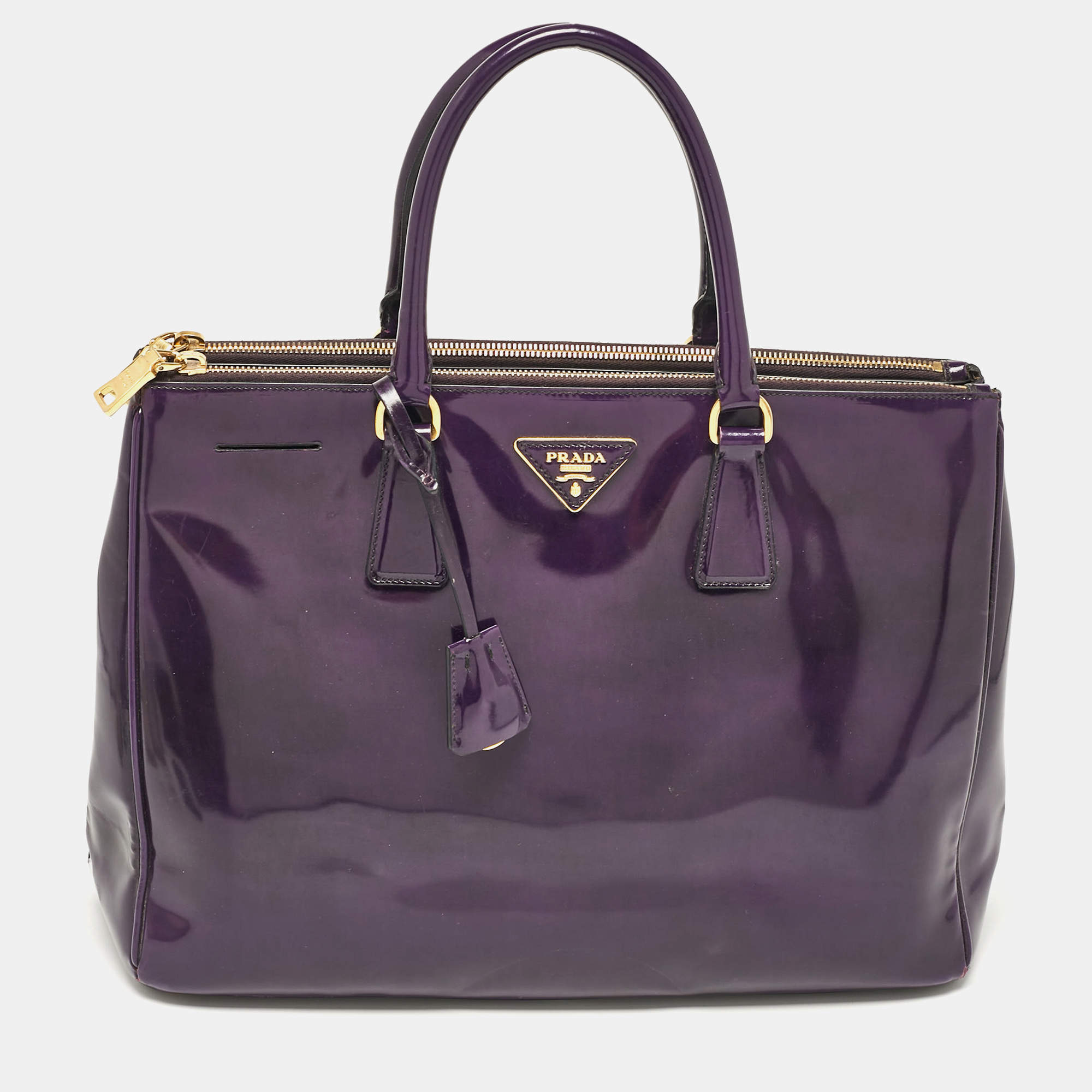 Prada Purple Patent Leather Medium Double Zip Galleria Tote