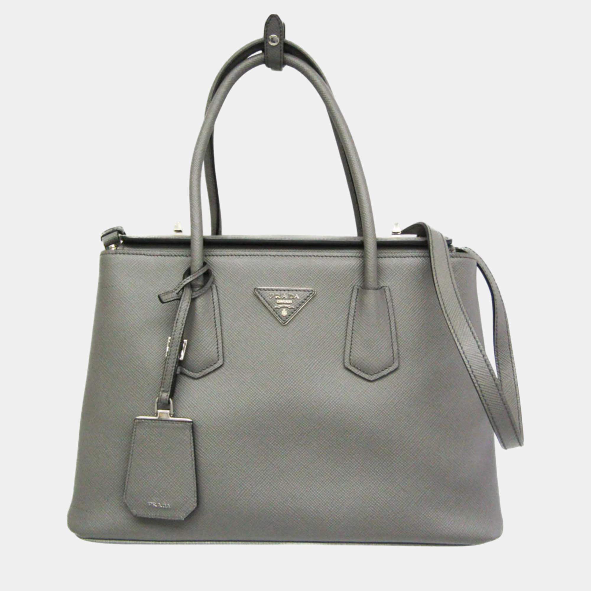 Prada Gray Saffiano Cuir Handbag