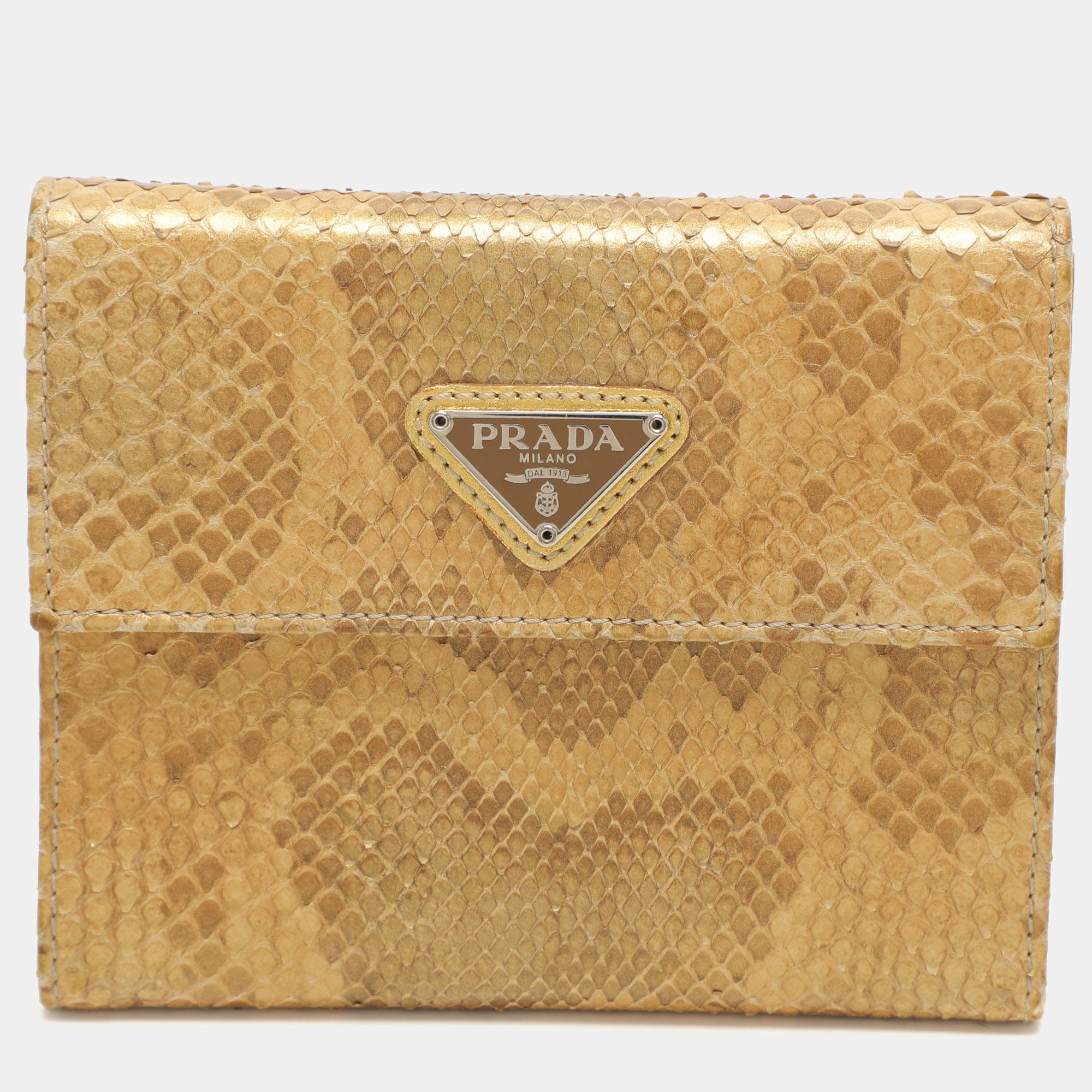 Prada Beige Python Trifold Wallet