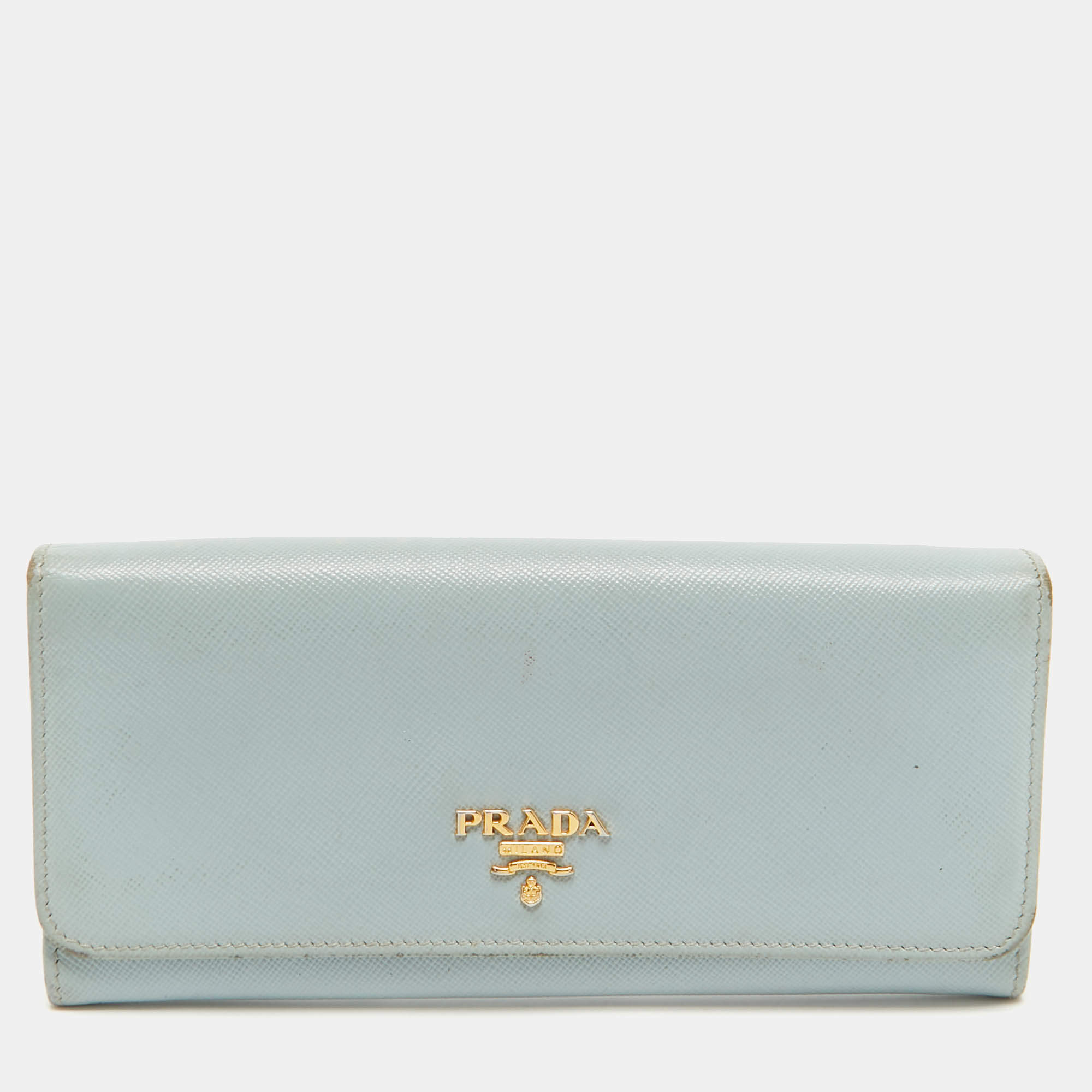 Prada Sky Blue Saffiano Leather Flap Continental Wallet