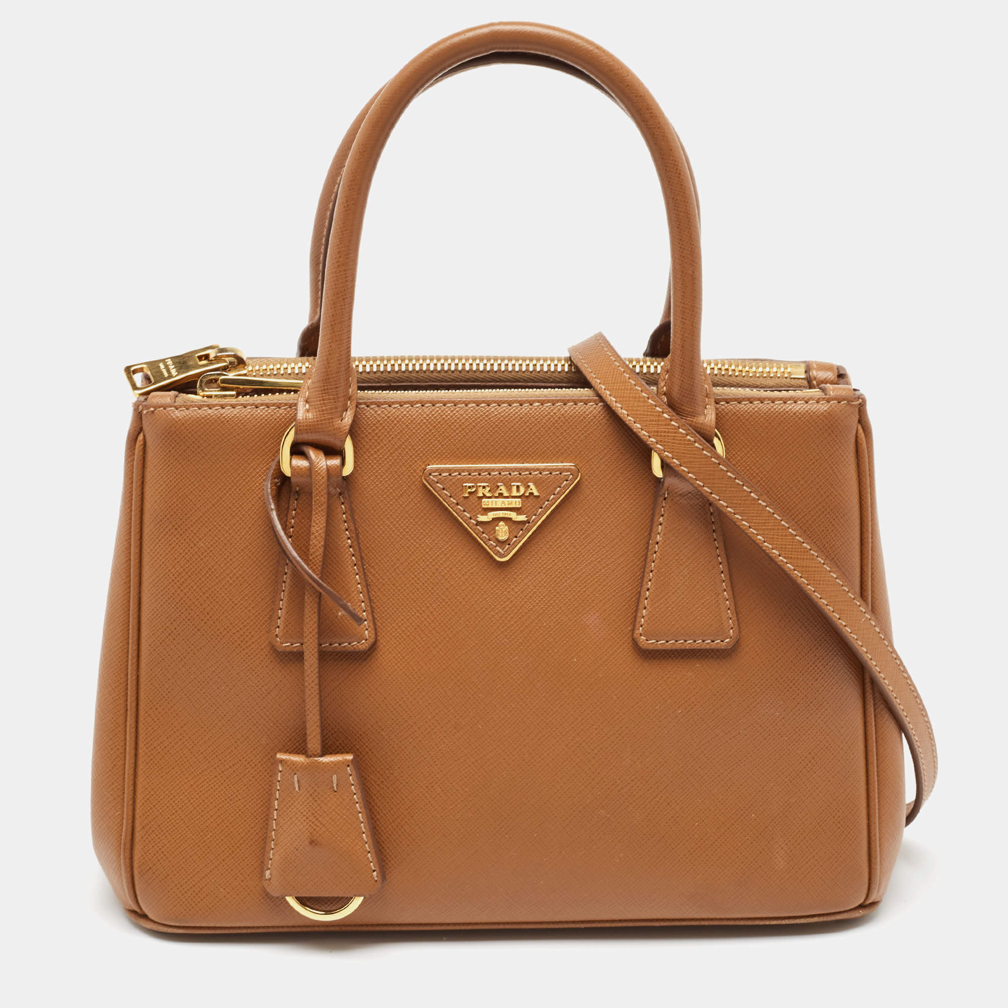 Pre Owned Prada Brown Saffiano Lux Leather Small Galleria Tote