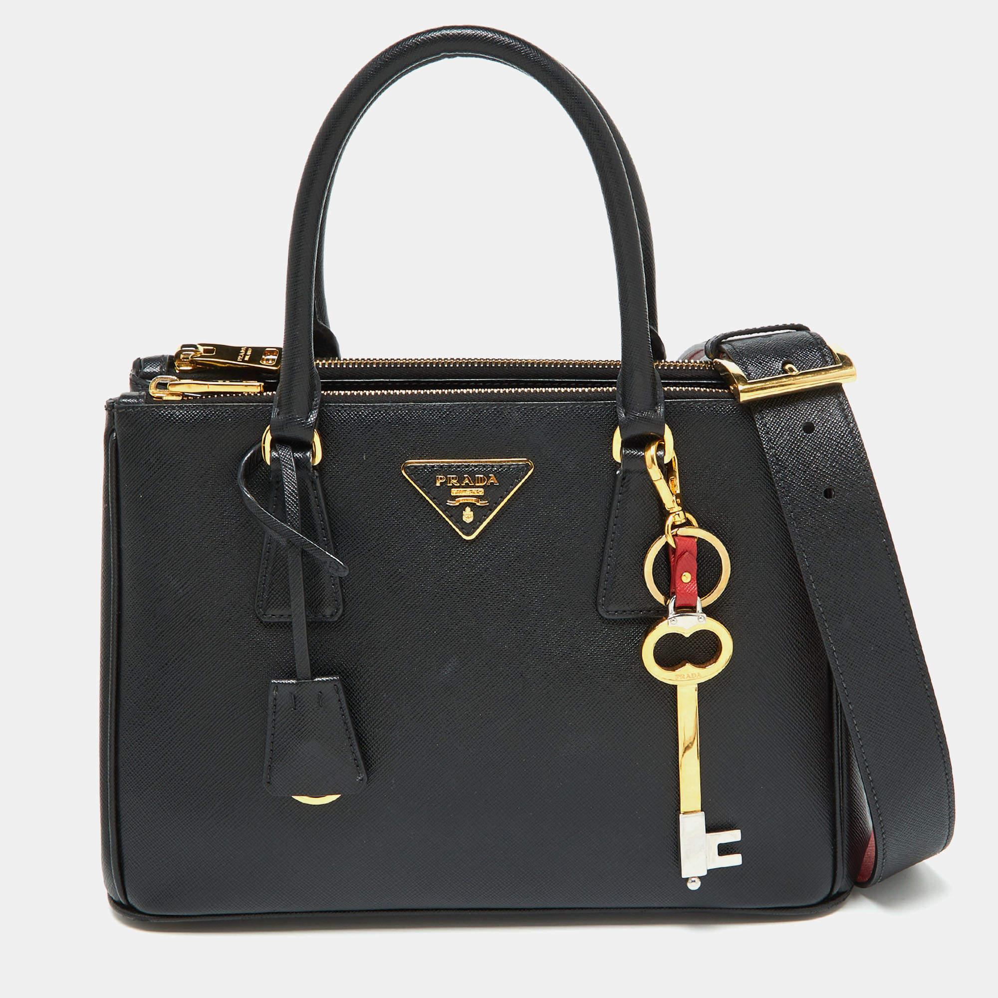 Pre Owned Prada Black Saffiano Leather Medium Galleria Tote