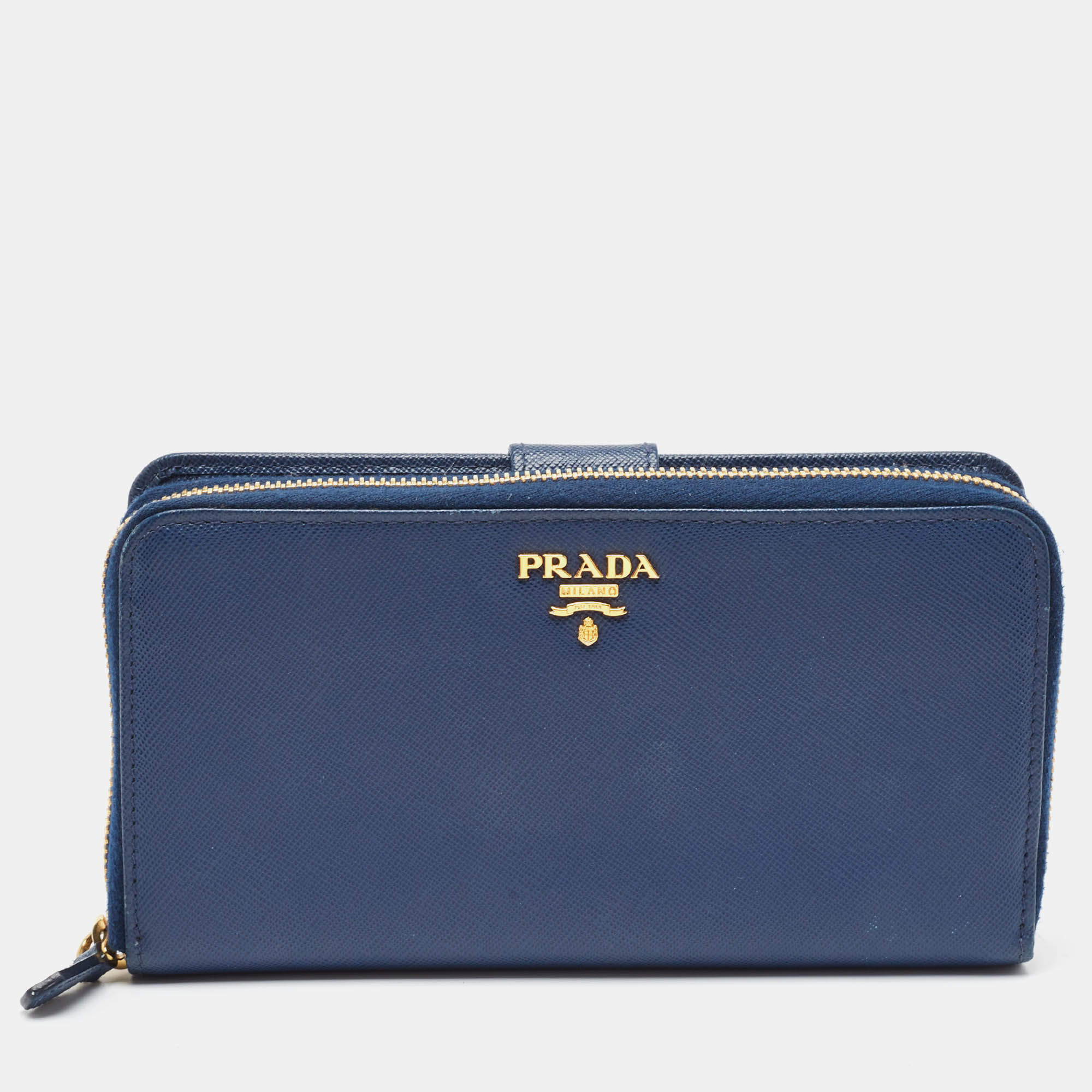 Prada Navy Blue Saffino Lux Leather French Continental Wallet