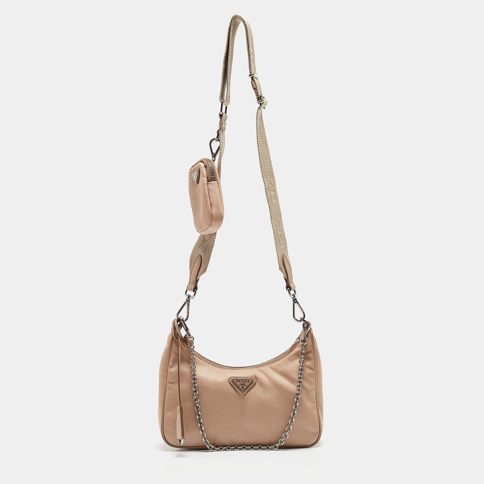 Prada Beige Nylon Re-Edition 2005 Baguette Bag