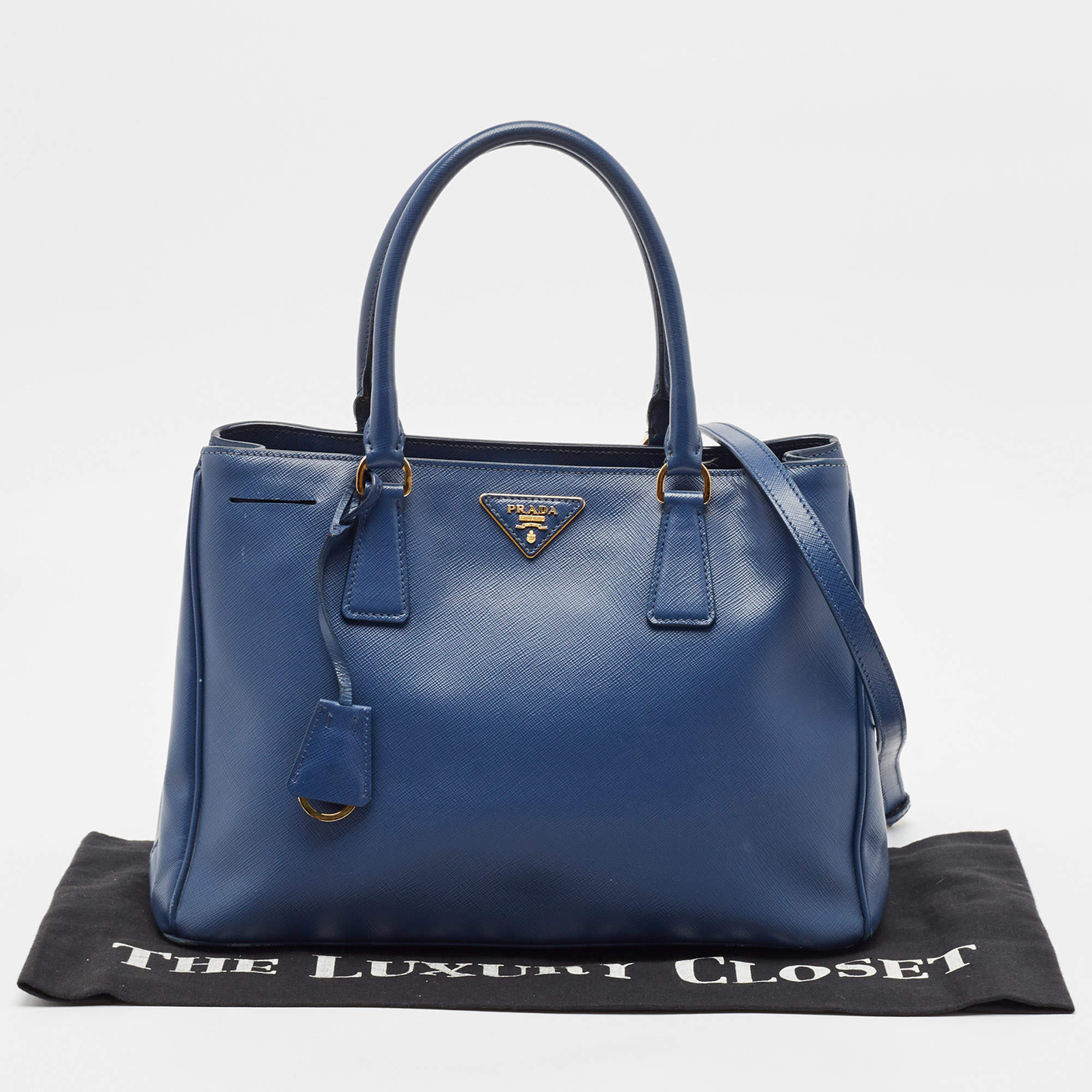 Prada Blue Vitello Daino Leather Double Zip Top Handle Bag Prada TLC