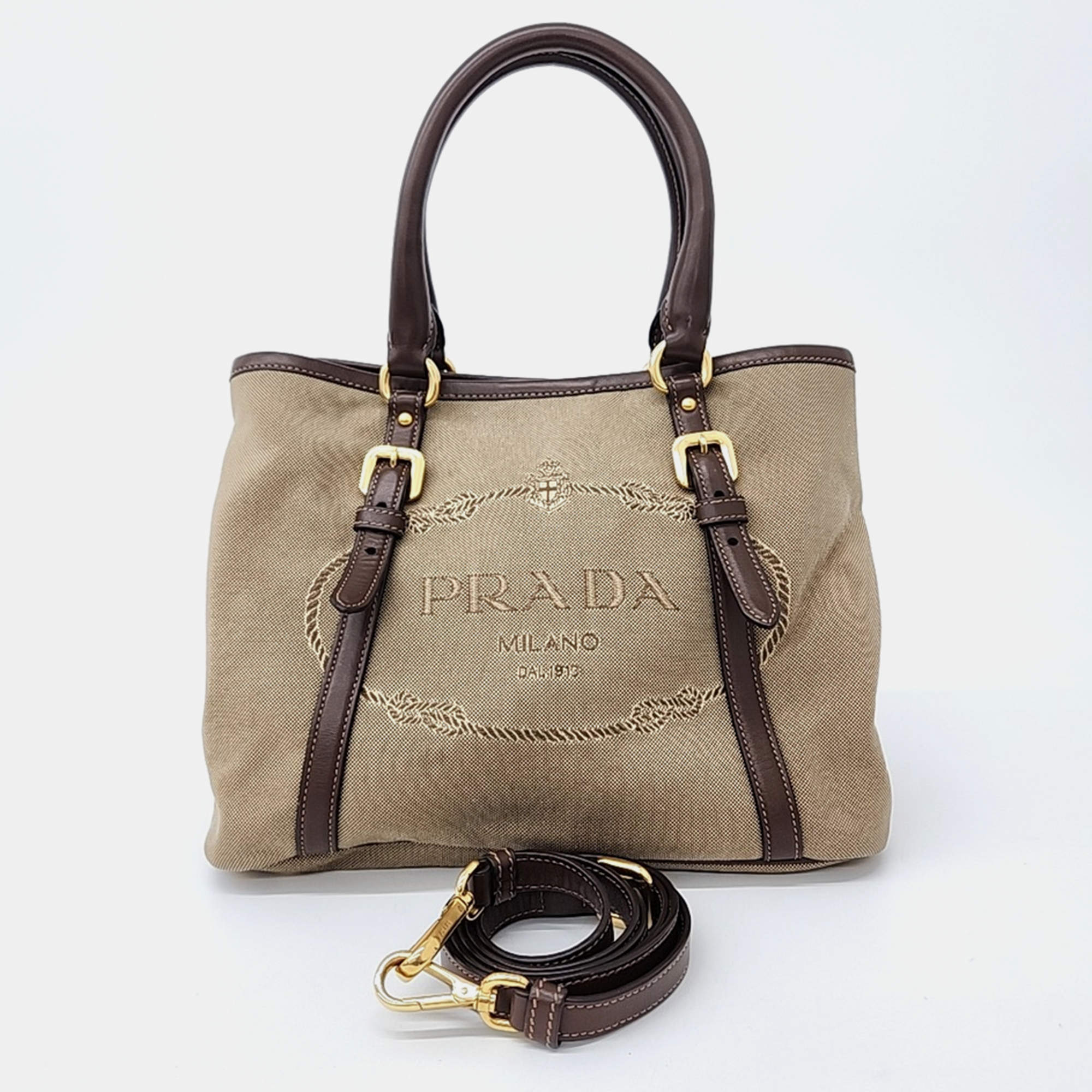 Pre Owned Prada Brown Fabric tote and shoulder bag