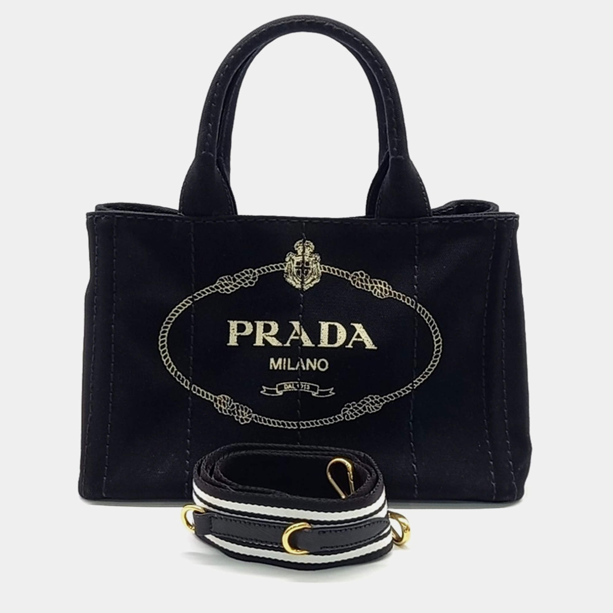 Pre Owned Prada Black Canvas Canapa Tote Bag